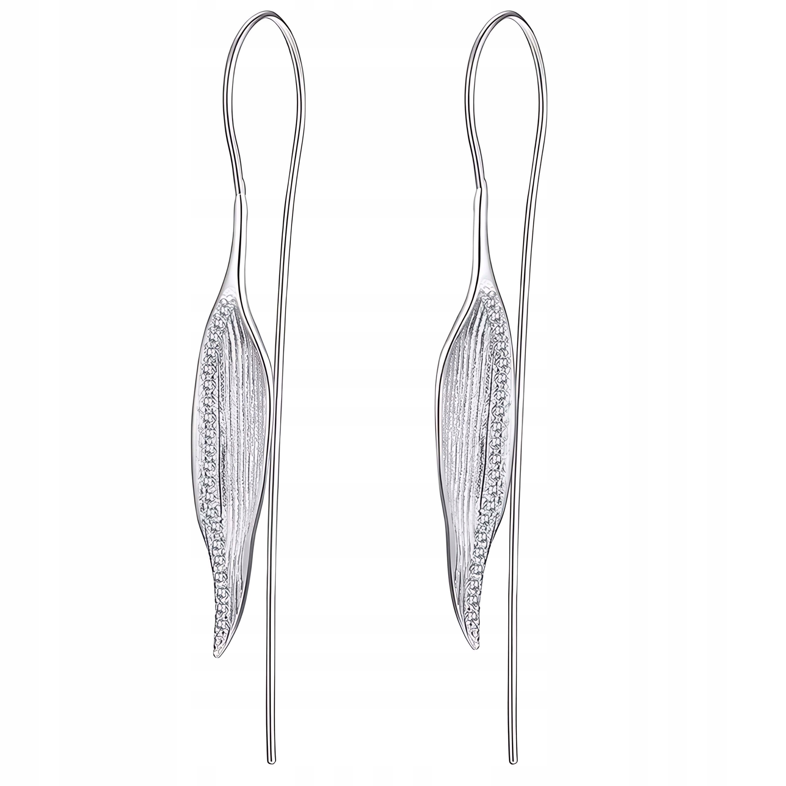 Stříbrné Náušnice Visící bambusový list Stříbro 925 Náušnice Trusky