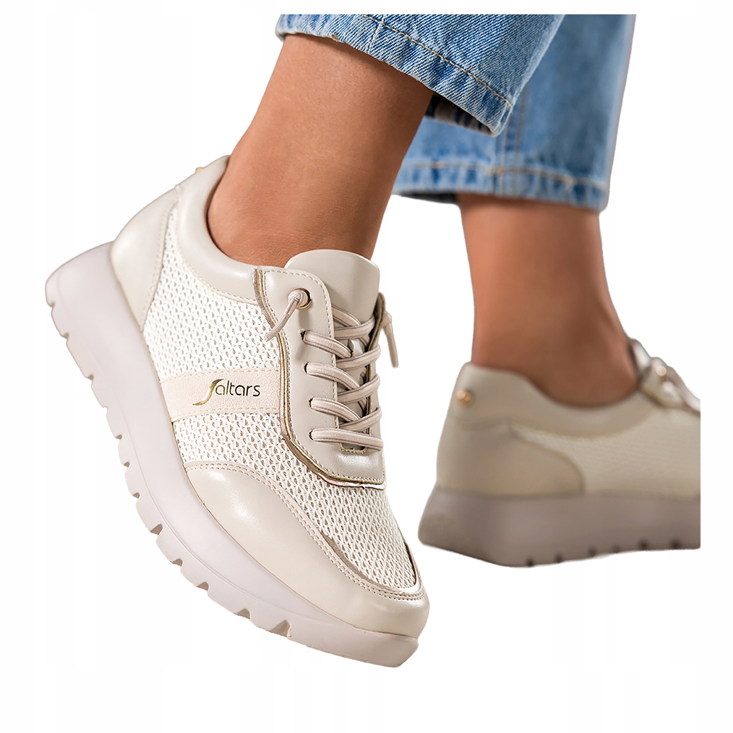 Béžové Tenisky Dámské Na Platformě Síťka Elastické Šňůrky velikost 38