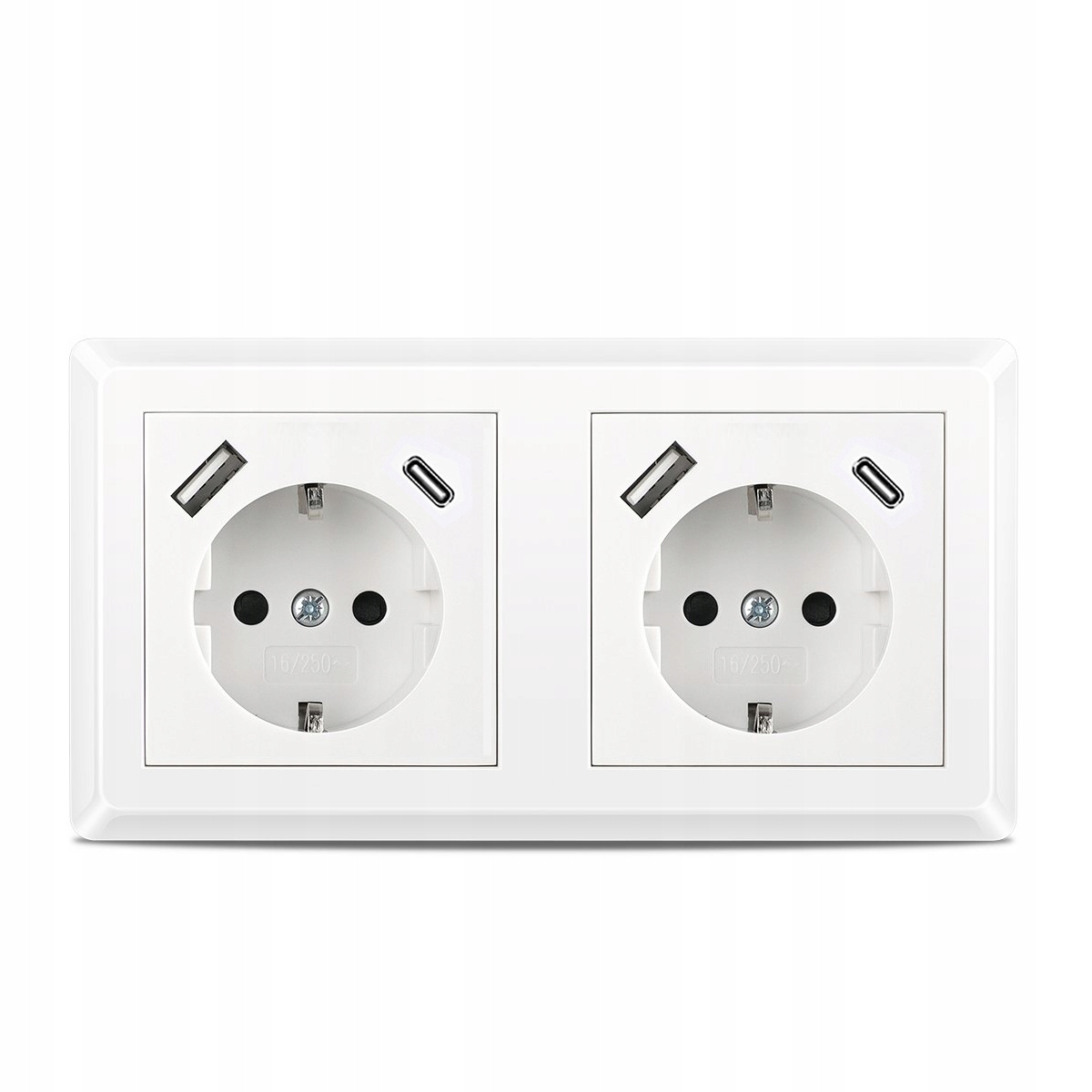 250V 16A Bílá Zásuvka Dvojitá S Usb Nabíječkou A+c