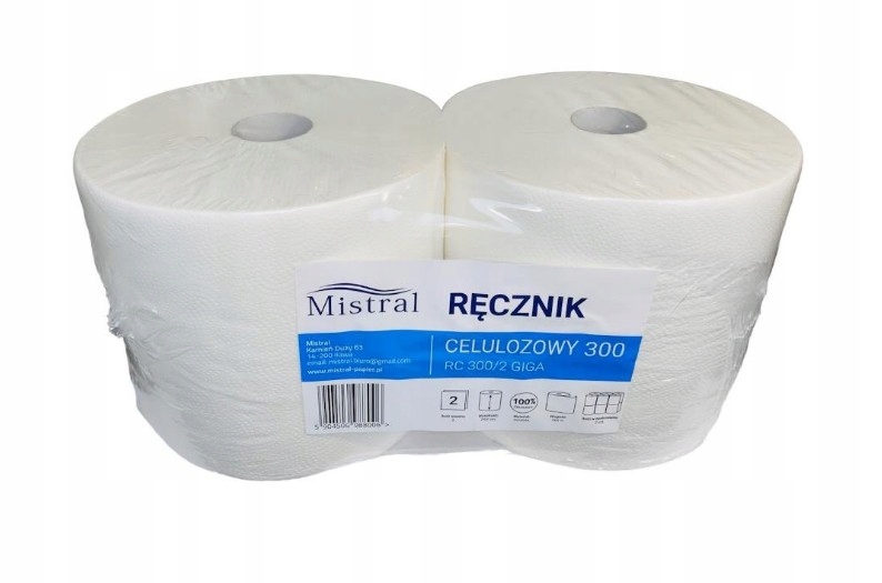 Papírové utěrky Mistral z celulózy 300 m/role 2 ks bílé