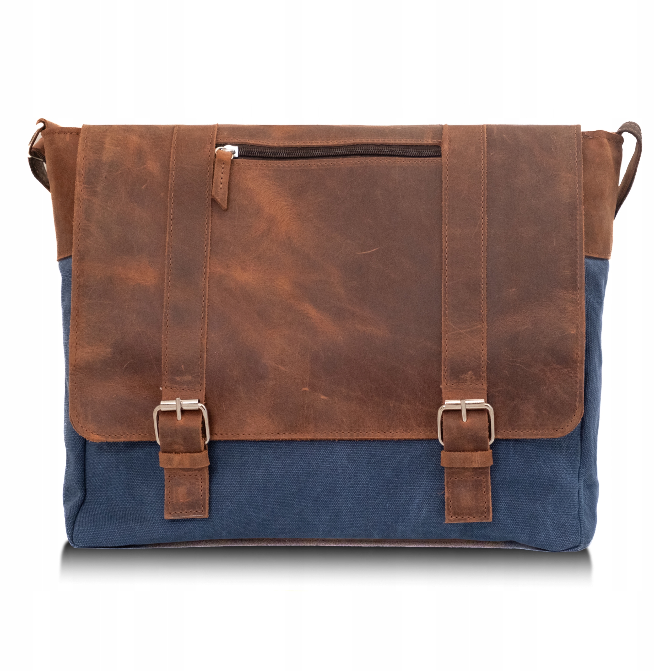 Pánská pracovní taška z kůže a plátna s klopou, modrá Belveder BC61KNN