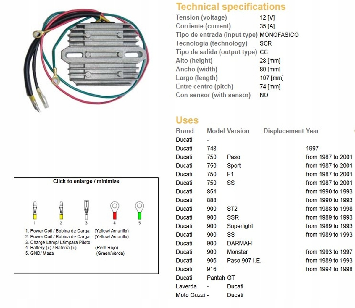 Regulátor Napätia Ducati 748/750/851/888/900/906/916 '87-'01 (jednofázový)