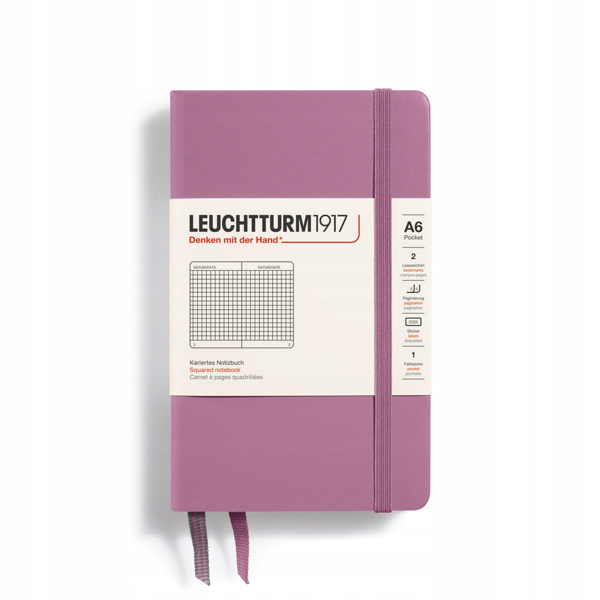 Notatnik Leuchtturm1917 Pocket A6, twarda oprawa, Kratka, Dusty Rose