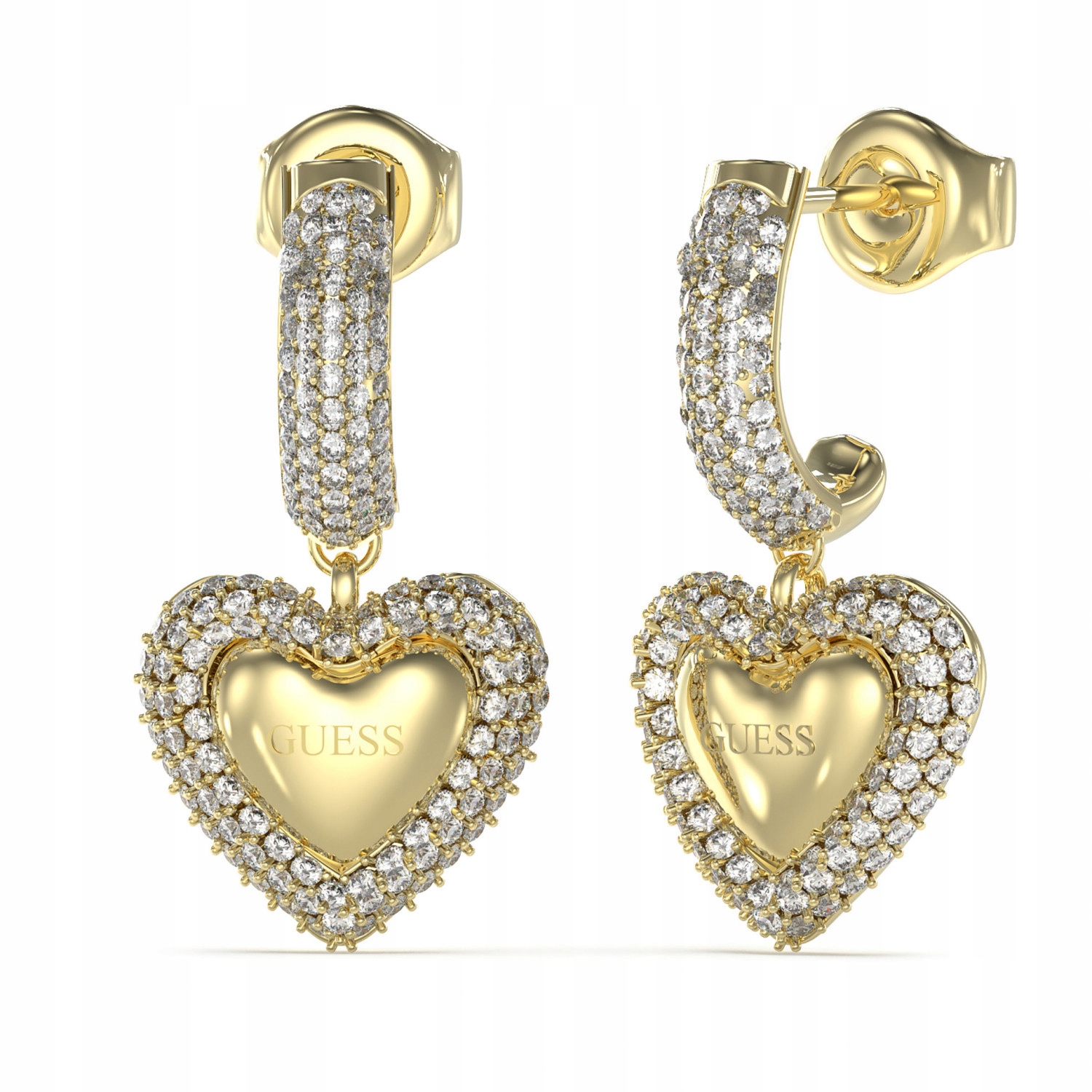 Náušnice Guess zlaté zirkon srdce