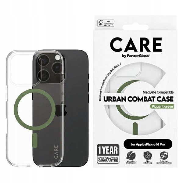 Etui Care by PanzerGlass Flagship Case z MagSafe na iPhone 16 Pro zielone