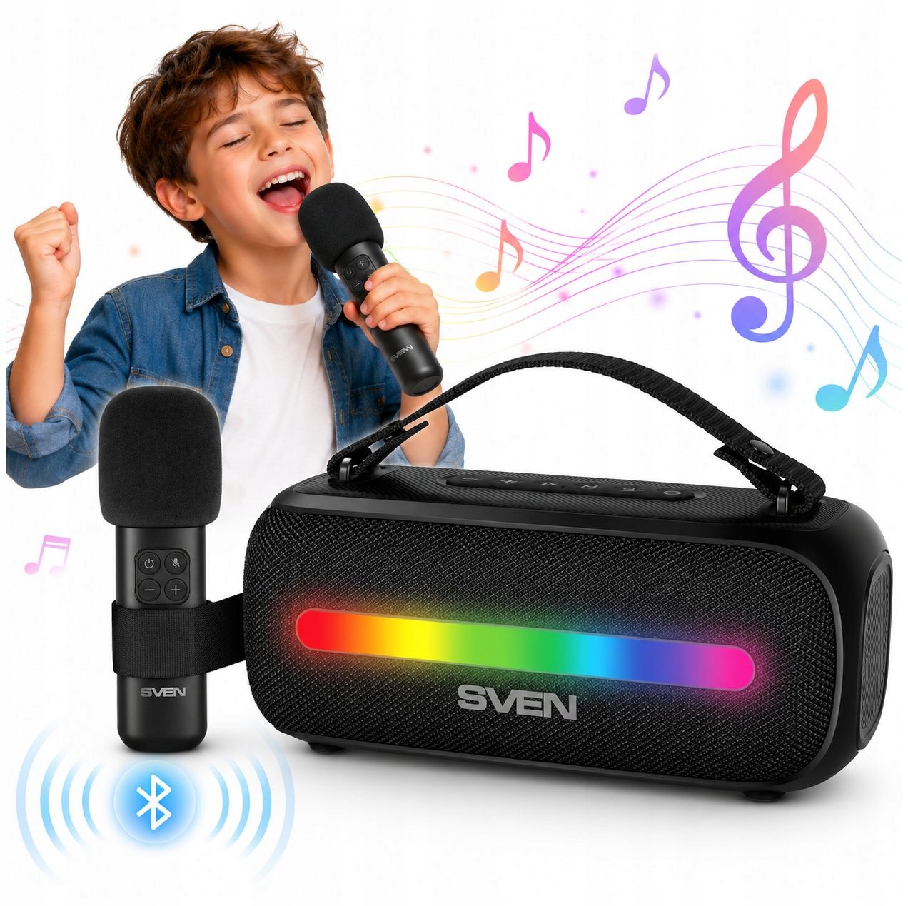 Sven PS-255 Přenosný reproduktor s bezdrátovým mikrofonem, bluetooth, Fm