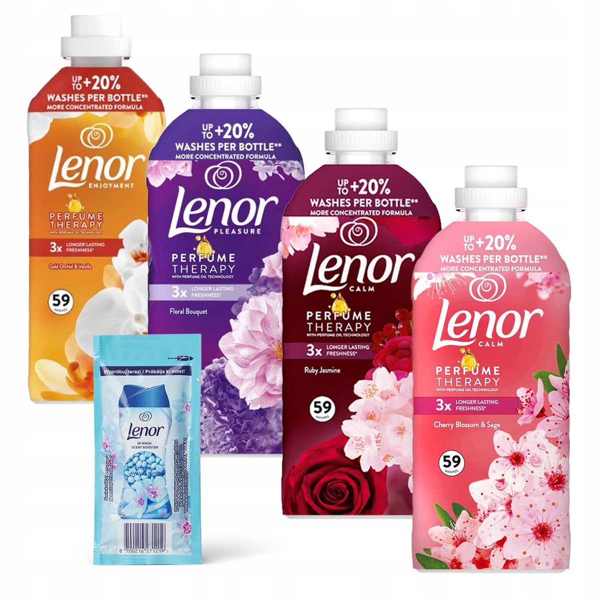 Zestaw płynów do płukania Lenor mix zapachów 236 prania 4x1,2,5L