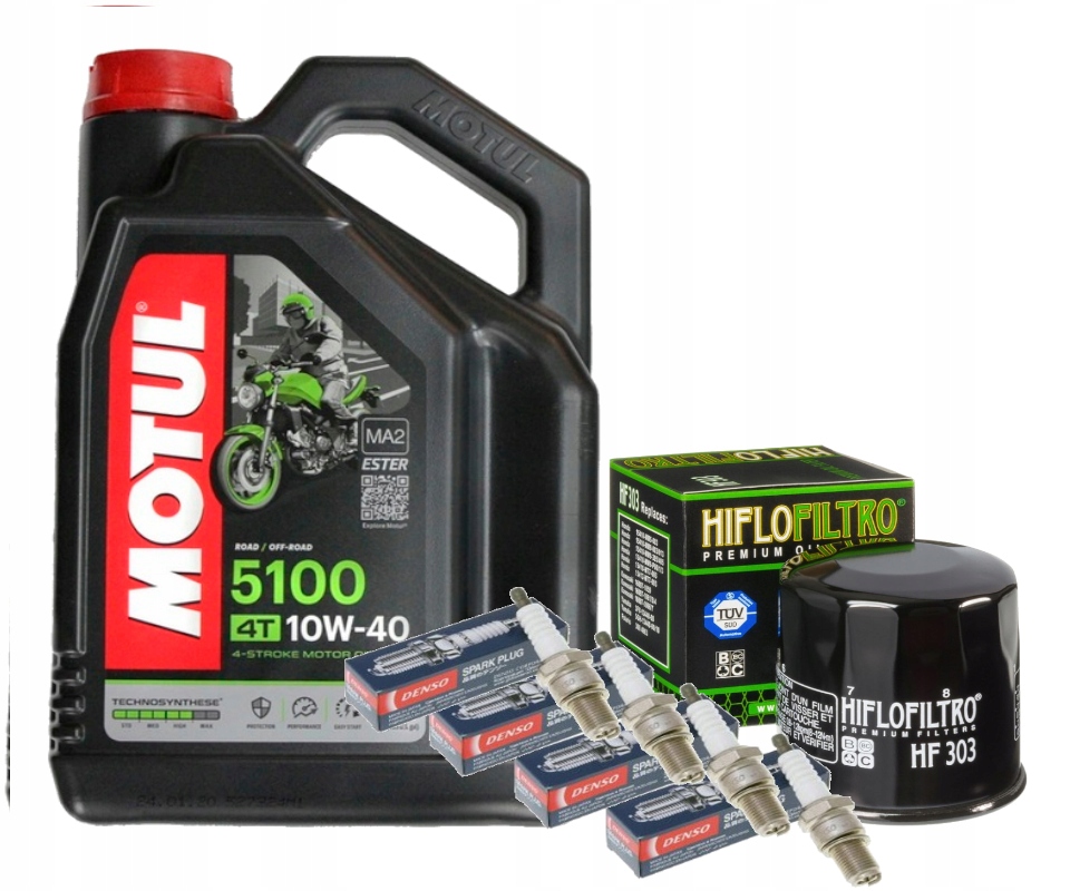 HF303 ZESTAW OLEJ MOTUL 5100 4L FILTR ŚWIECE KAWASAKI ZX-9R ZX900 02-03