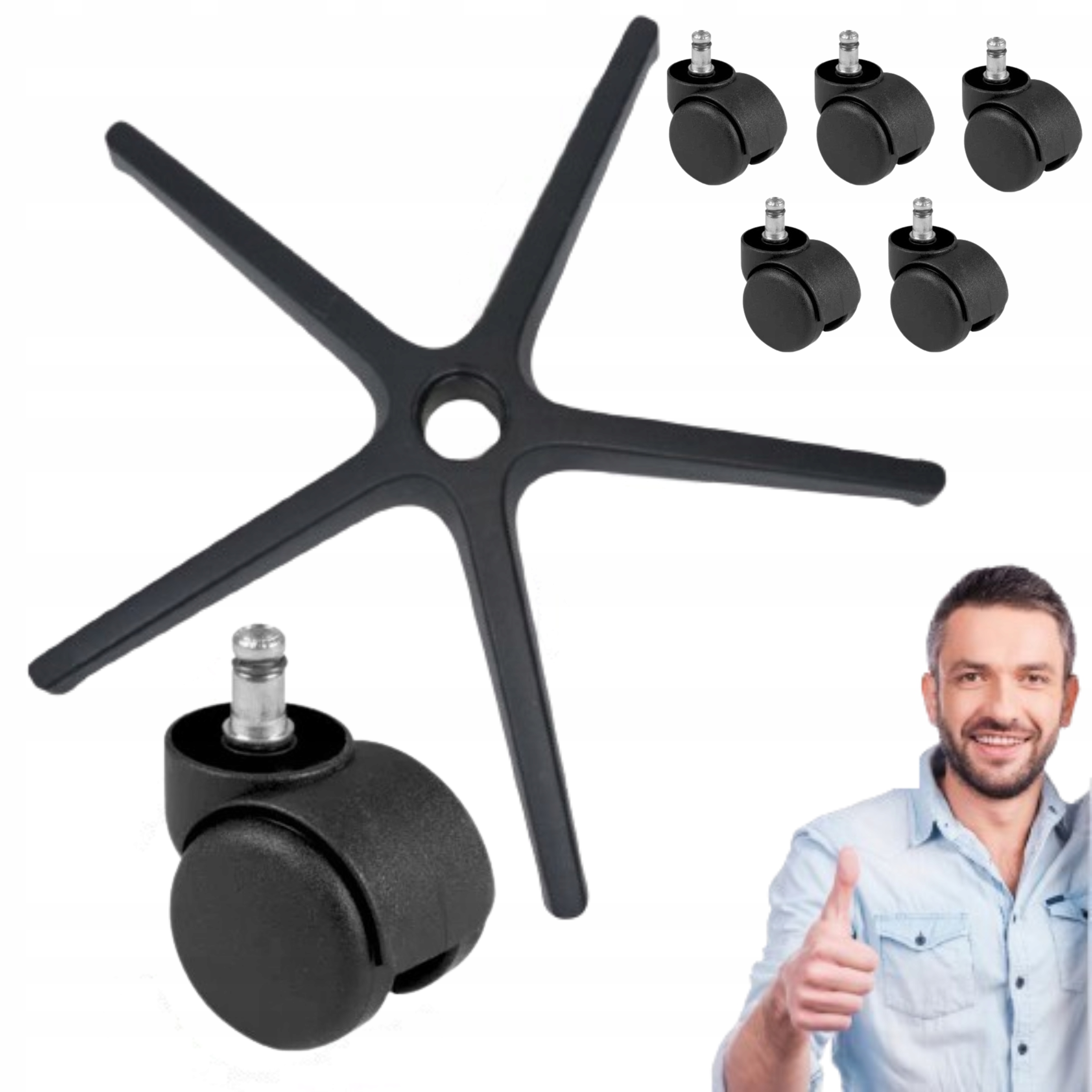 Černý křížek, základna pětinožek pro otočné křeslo kolečka, 5x sada