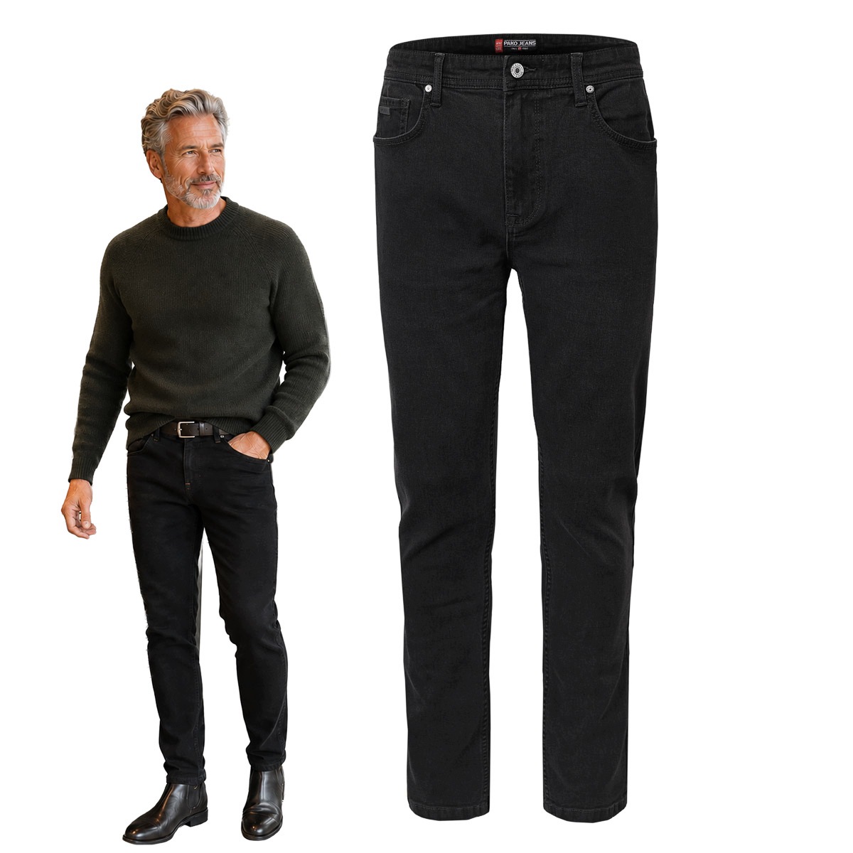 Pánské klasické džíny Černé Comfort Fit W35/L34 Pako Jeans
