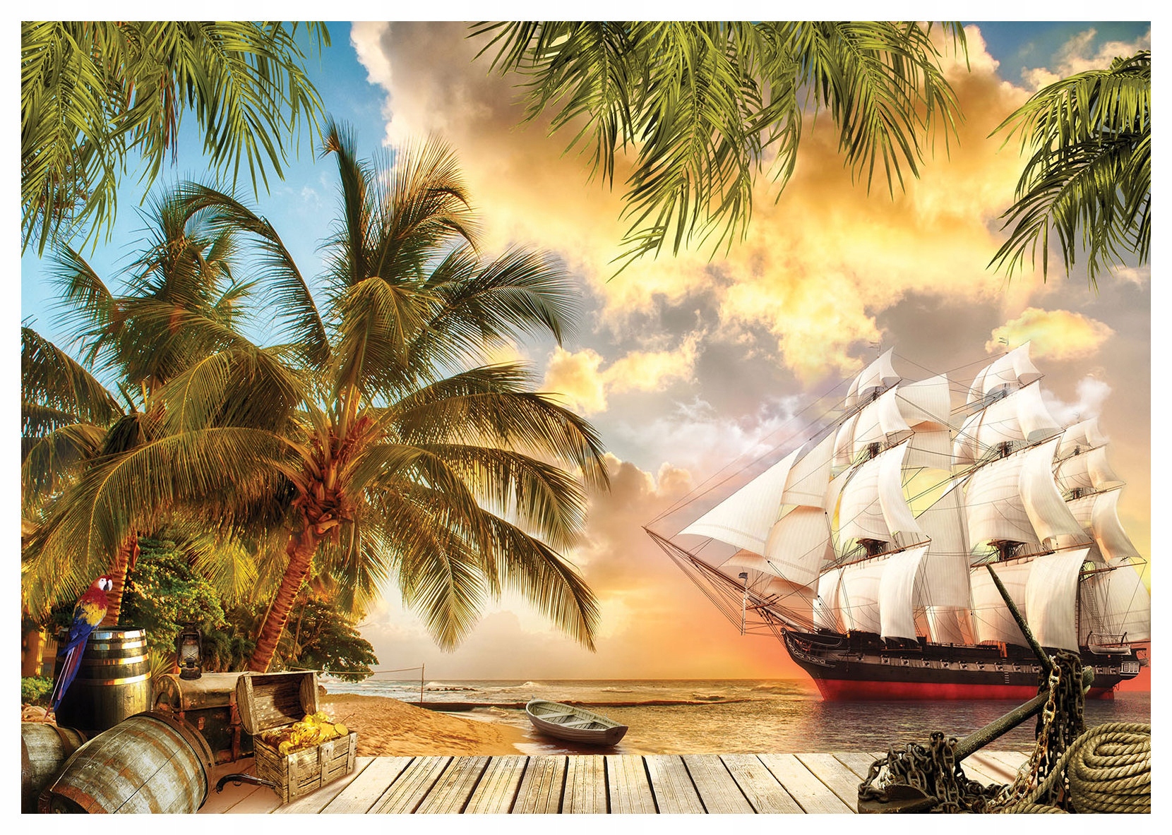 Fototapeta Tropický ostrov Palmy západ slnka plachetnica 300x210 lepidlo