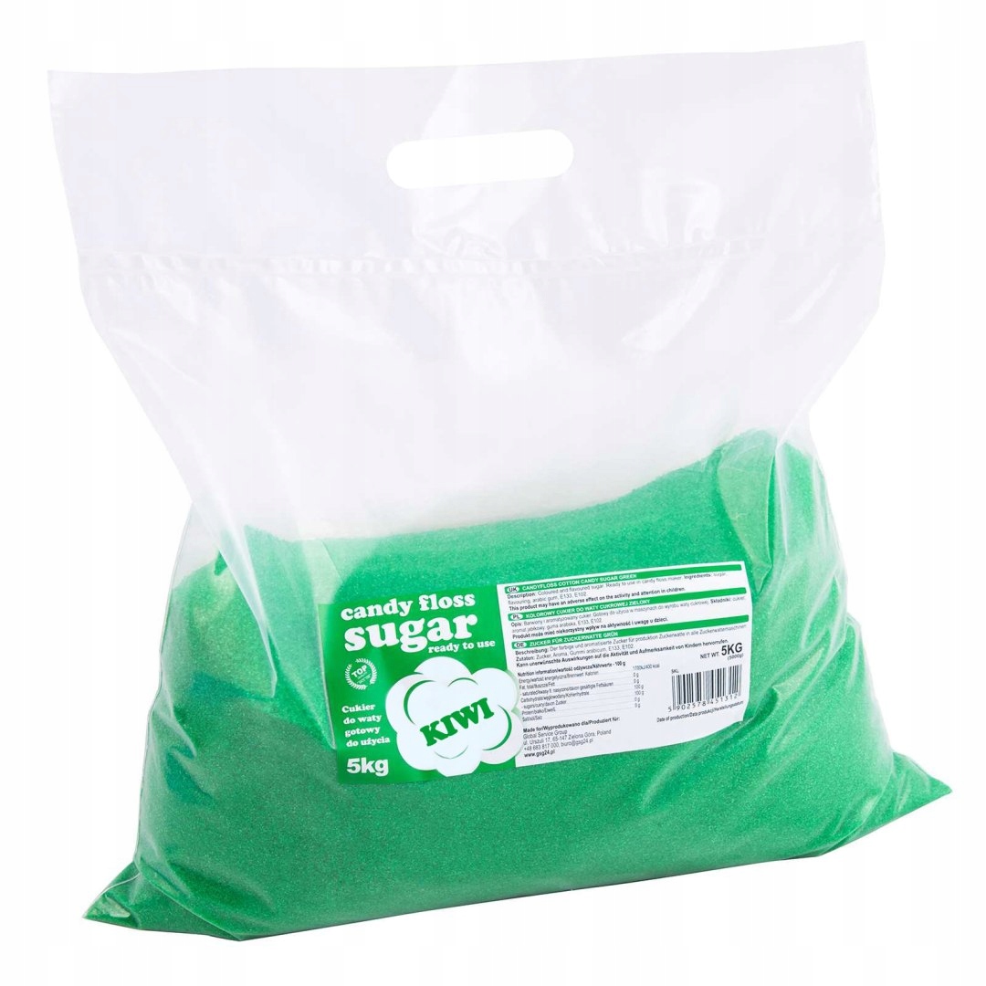 Kolorowy cukier do waty cukrowej zielony o smaku kiwi 5kg