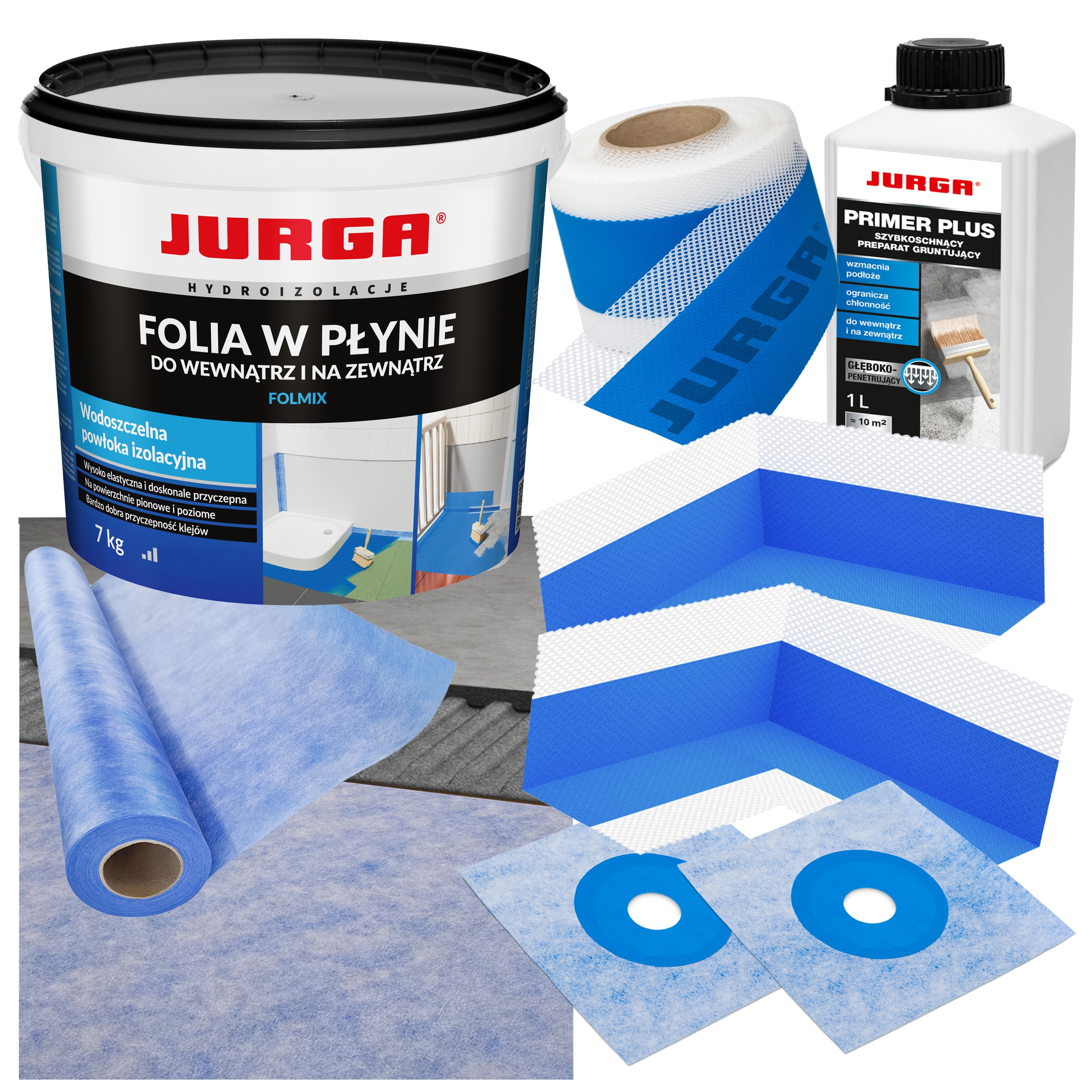Folia W Płynie Zestaw do Hydroizolacji Łazienki 11m2 Grunt Mata Narożniki