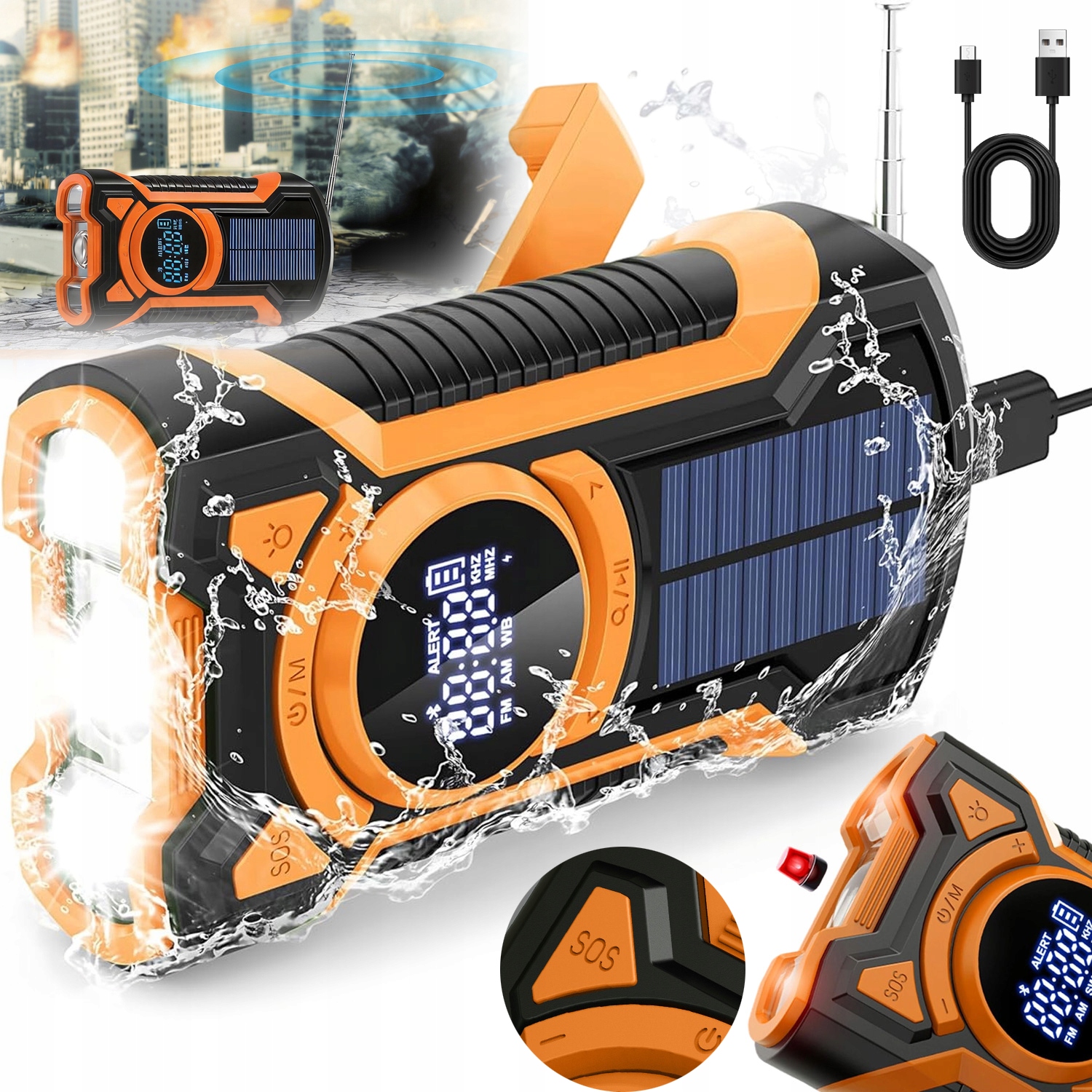 Stavební Solární Rádio Kempingové Am/fm Dynamo Svítilna Powerbanka Usb Omáčka