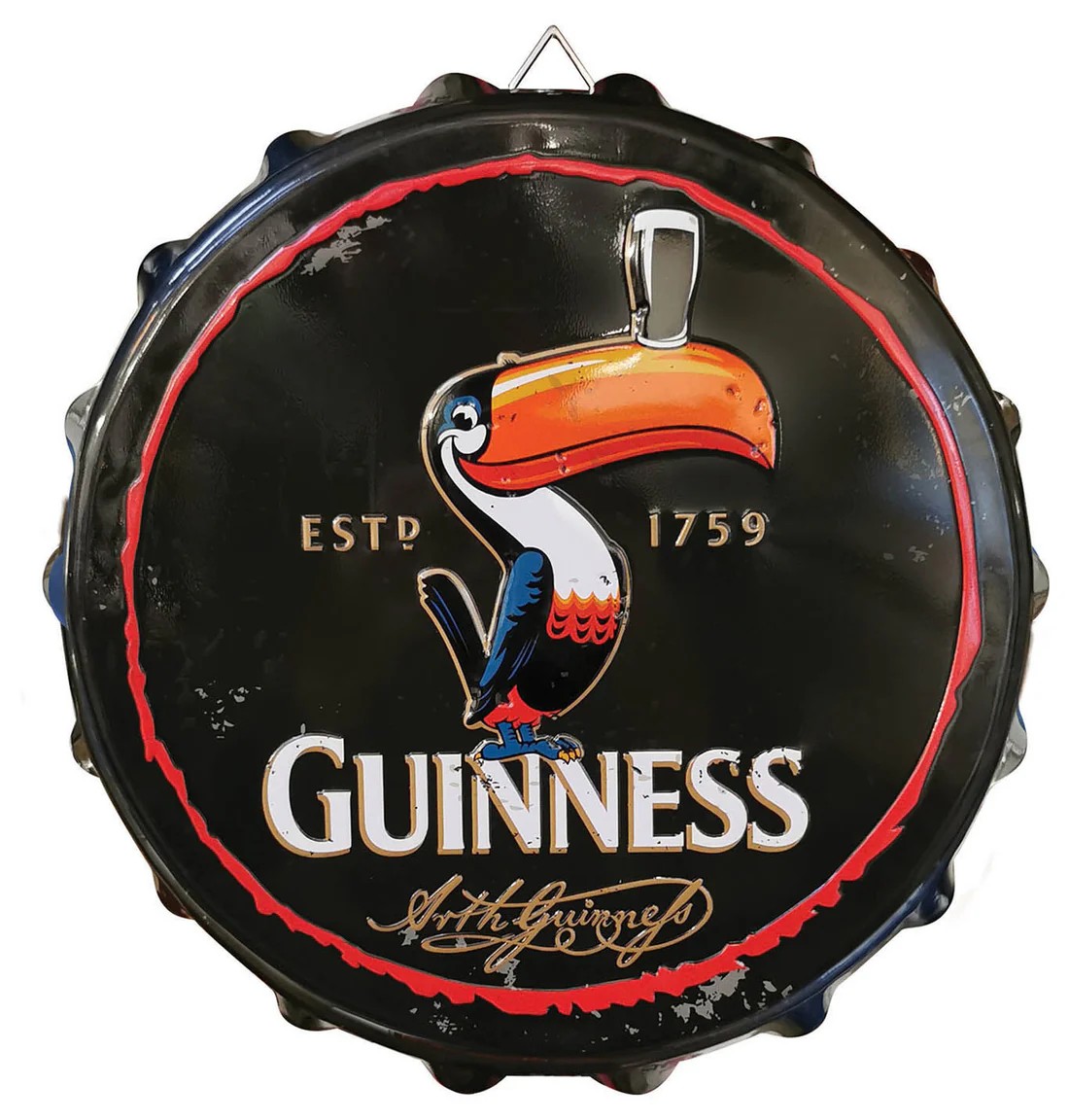 Guinness Toucan tukan černý kovový štítek průměr 30 cm A10