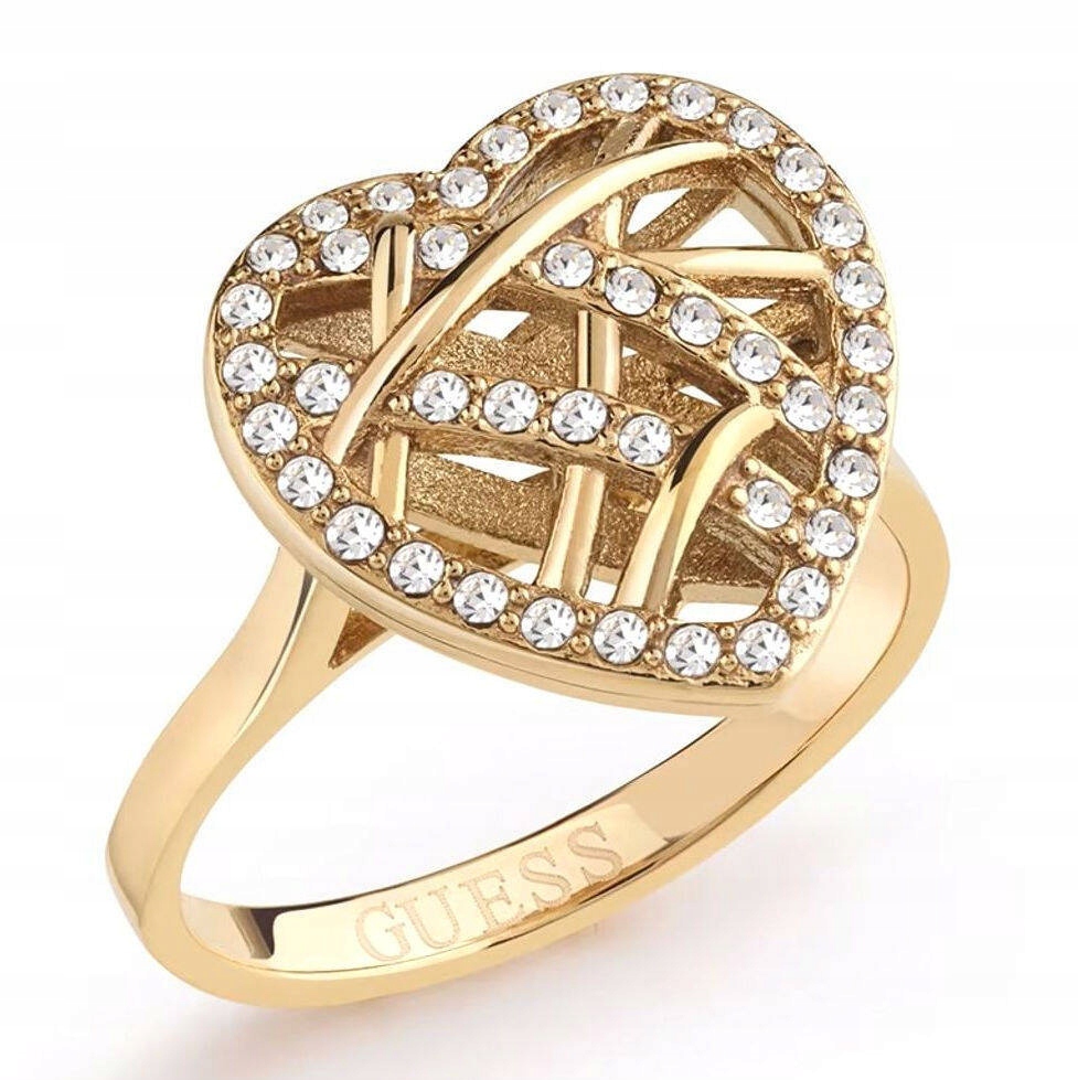 Ocelový Pozlacený Prstýnek Guess Heart Cage Zirkony JUBR03101JWYG56 16