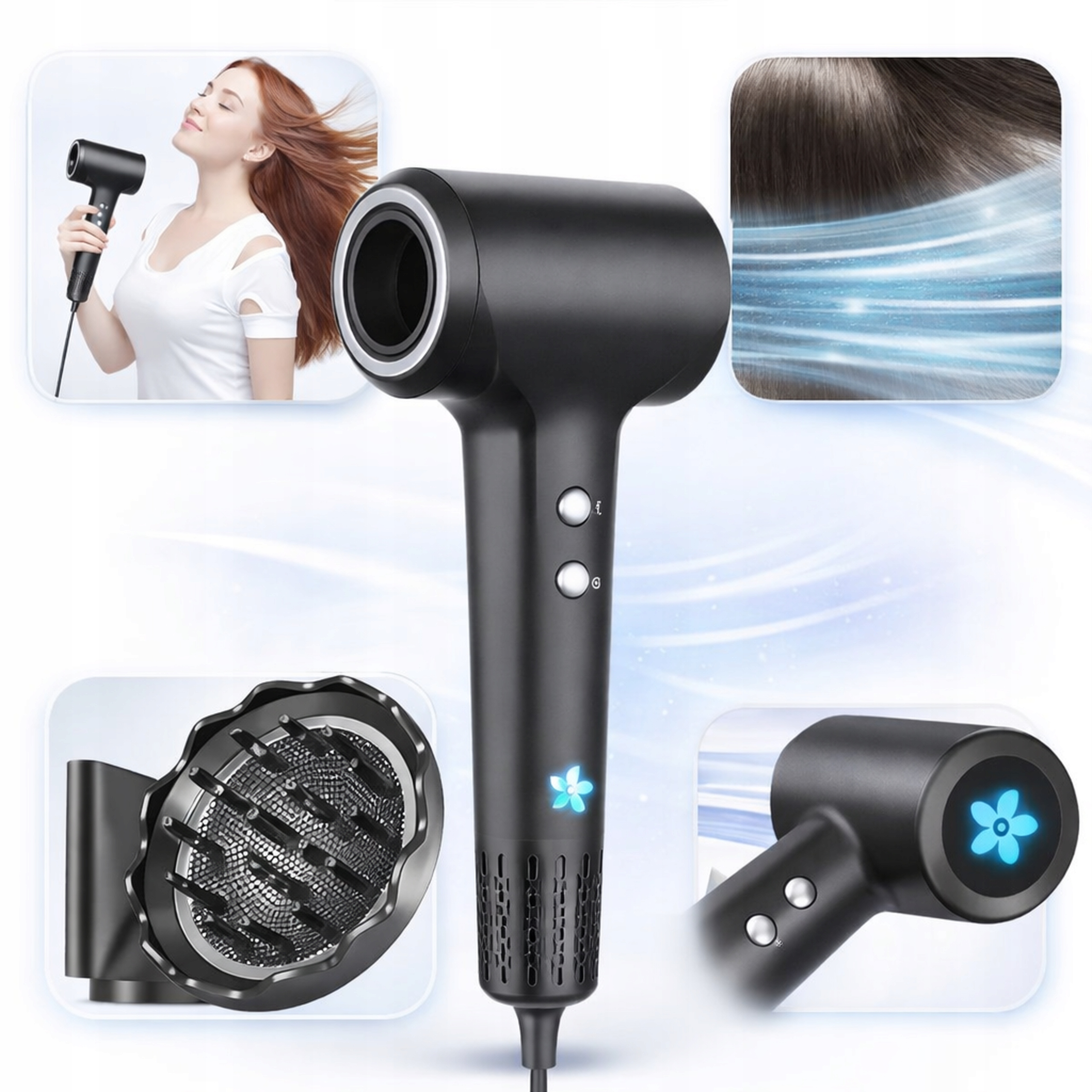 Plazmový vysoušeč vlasů 1500W 110000 Obr/Min Rychlé tiché sušení