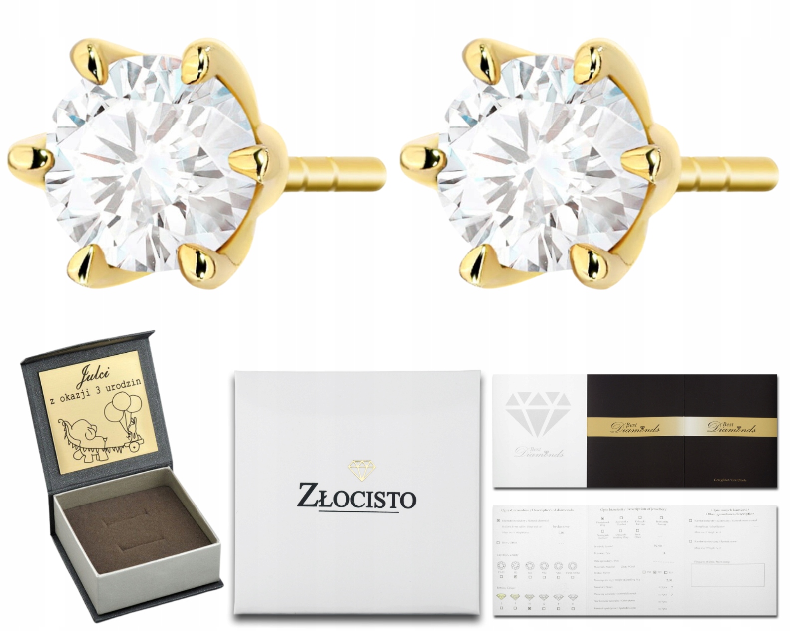 Elegantní Náušnice Zlaté 585 S Briliantovými Diamanty Dárek S Gravírováním