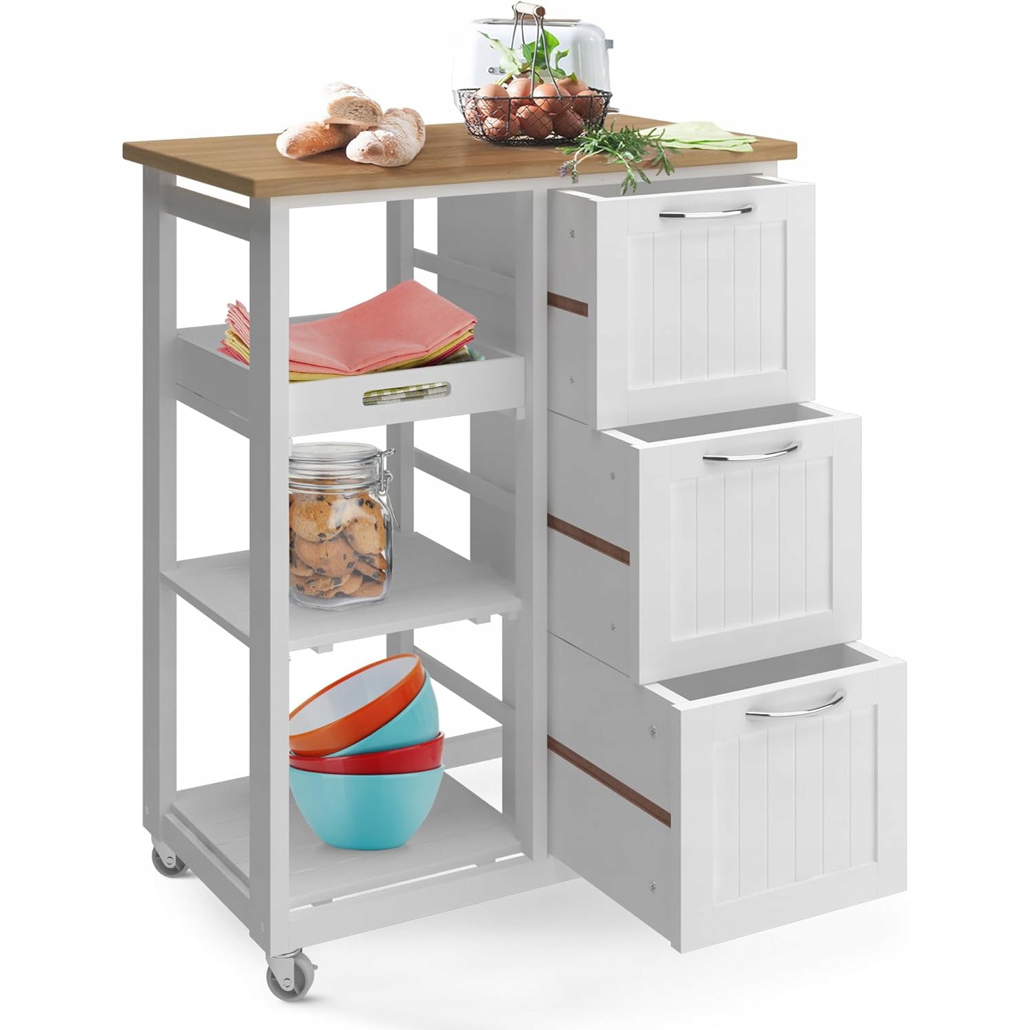 Wózek Kuchenny Barek Wyspa Na Kółkach Z Szufladami Blatem Roboczym