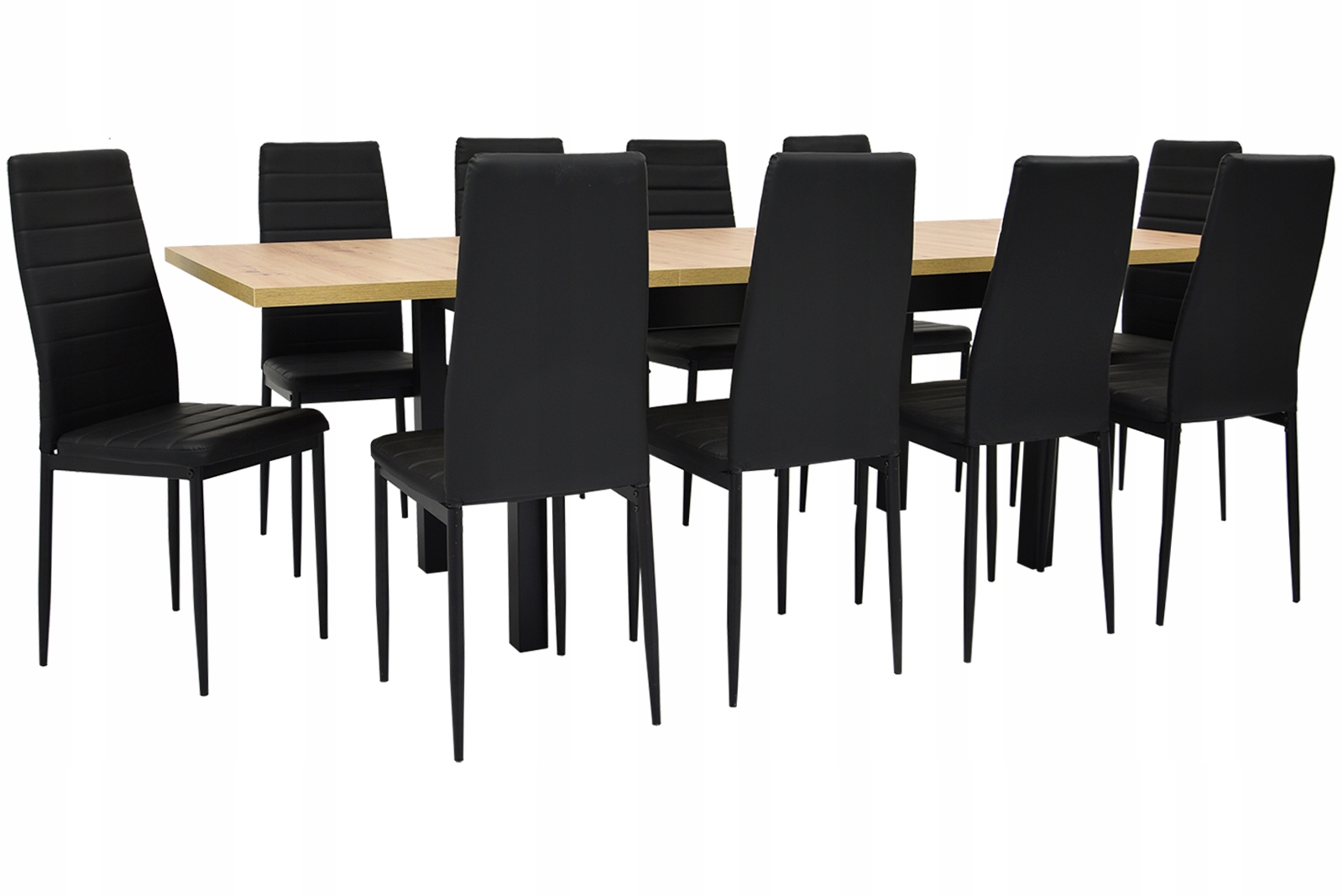 Stół rozkładany z 10 krzesłami TAPICEROWANE czarne