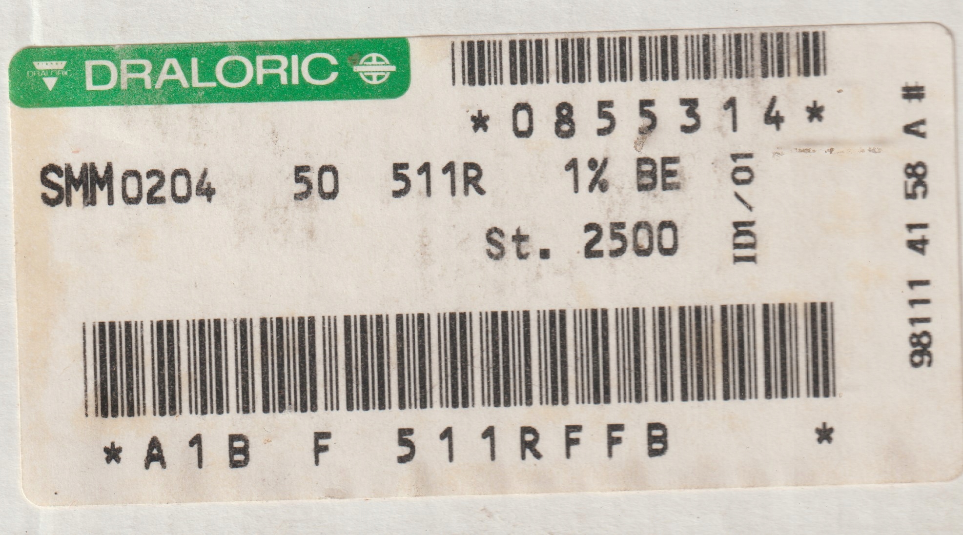 [100szt] 511R 1% 50ppm rezystor Smd minimelf SMM0204 Draloric low noise