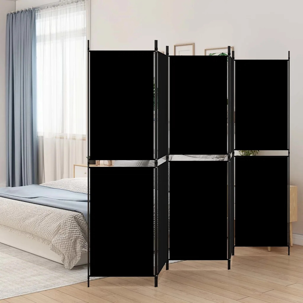 vidaXL Parawan 5-panelowy, czarny, 250 x 180 cm, tkanina