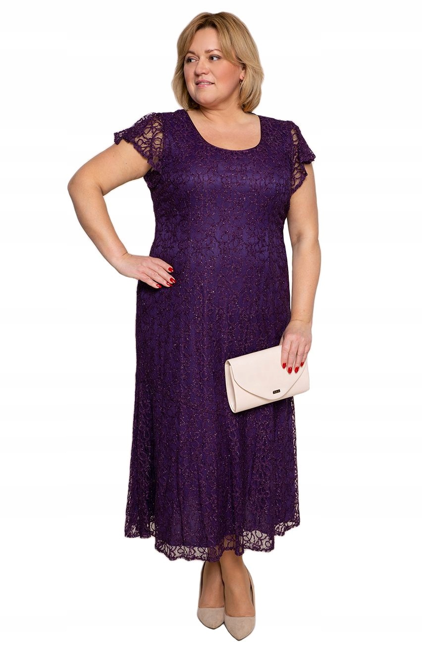 Dlouhá krajková šaty v barvě lilku 52