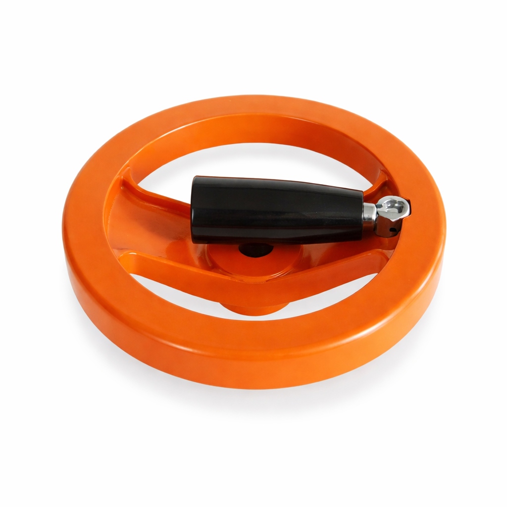Koło ręczne aluminiowe 200 mm z rękojeścią, pomarańczowe Ø18