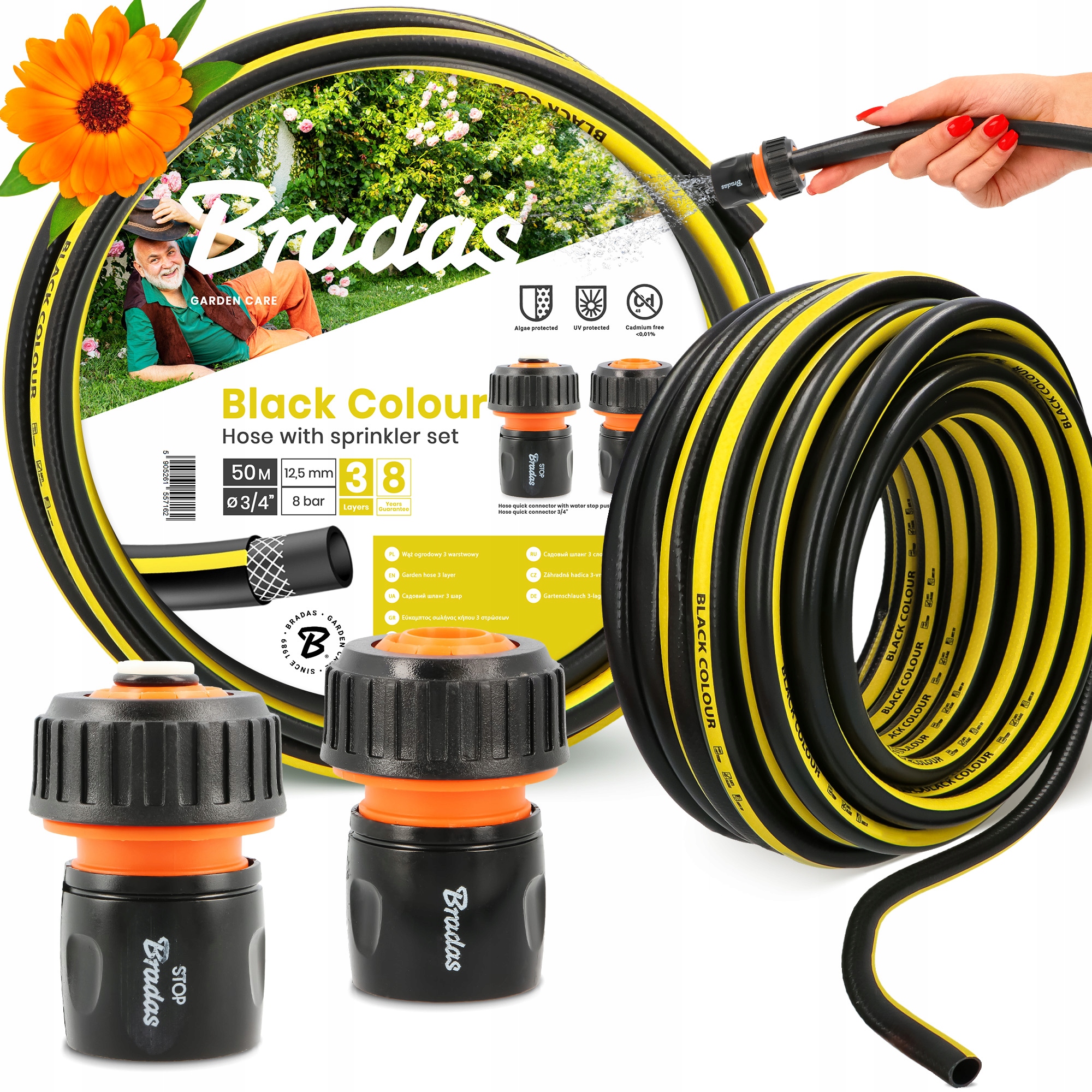 Záhradná Hadica 3/4 50 M 3-VRSTVOVÁ S Vodou, Pružná, Navíjacia, Gumová, Zavlažovacia