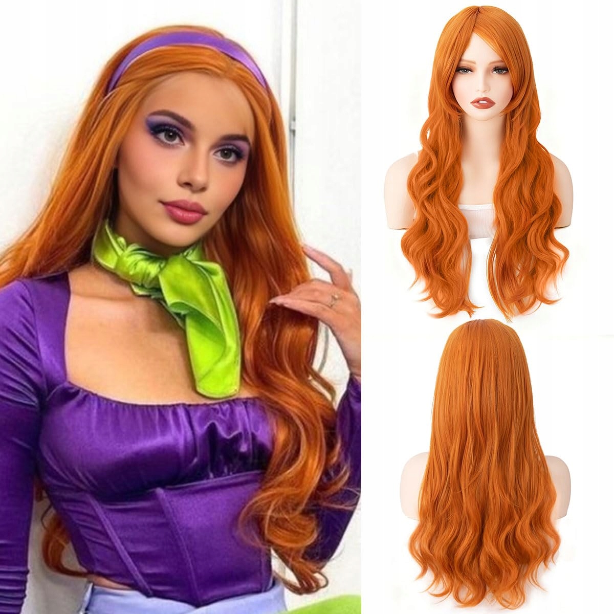 Parxitn Dámská oranžová paruka s hřívou 70 cm Dlouhá vlnitá cosplay