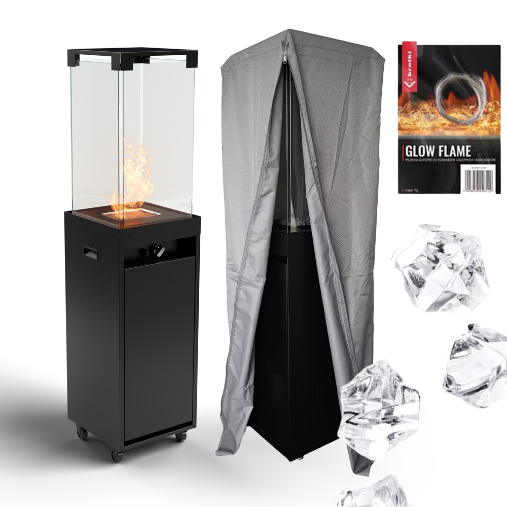 Ogrzewacz tarasowy Kominek gazowy Faro Czarny + Pokrowiec Planika
