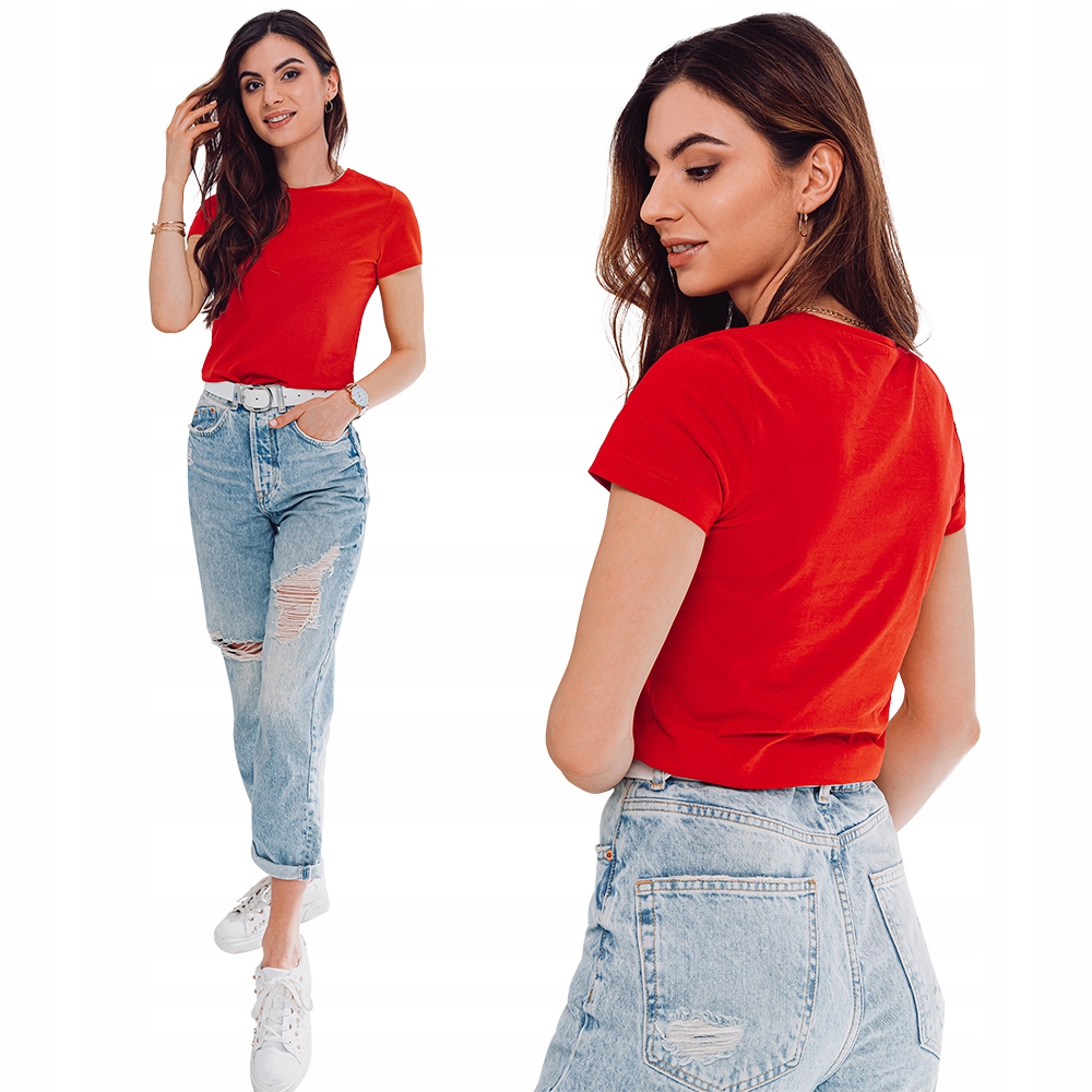 

T-shirt damski bez nadruku 001SLR czerwony S