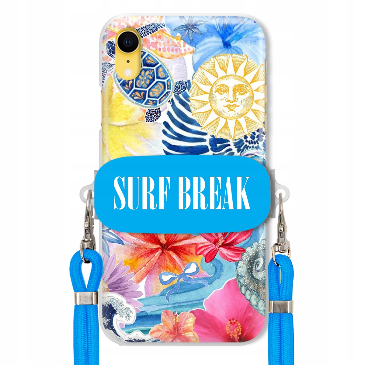 Pouzdro pro iPhone Xr Crossbody vodítko modré Držák Surf Break Prázdninový