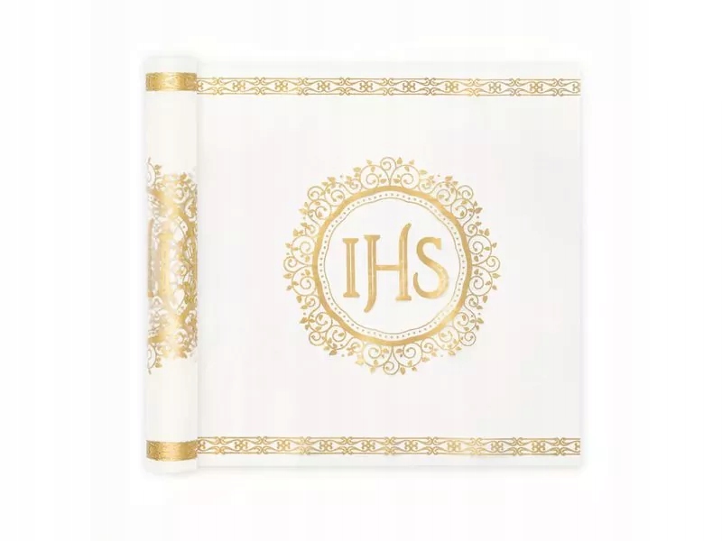 Bieżnik obrus organza PIERWSZA KOMUNIA ŚWIĘTA 5 m x 30 cm złoty Marka PartyPal