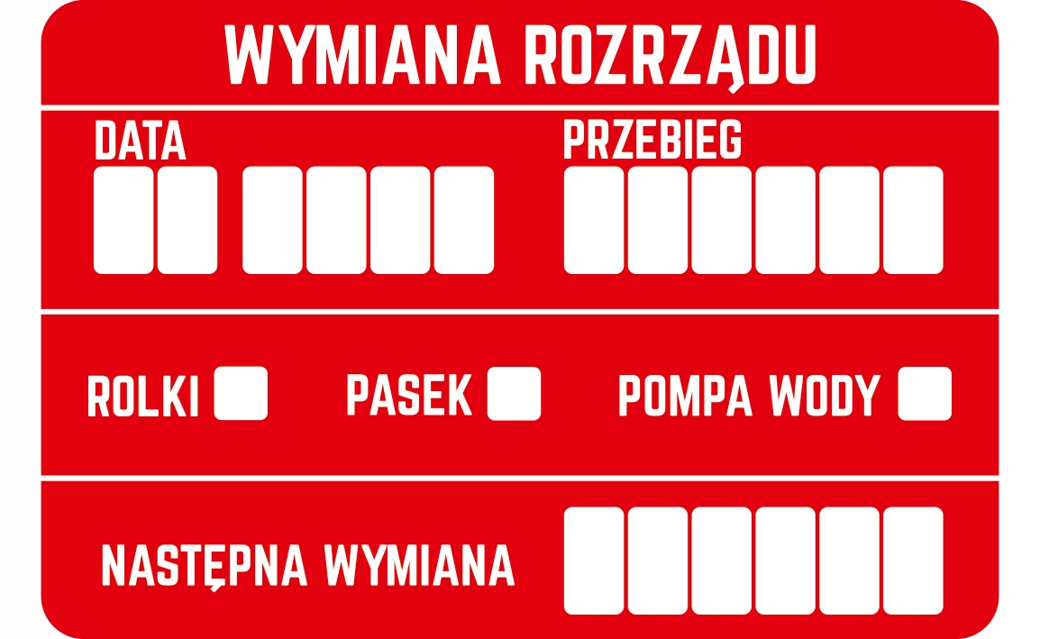 

Naklejki Serwisowe 45szt Wymiana Rozrządu 9 x 6 cm