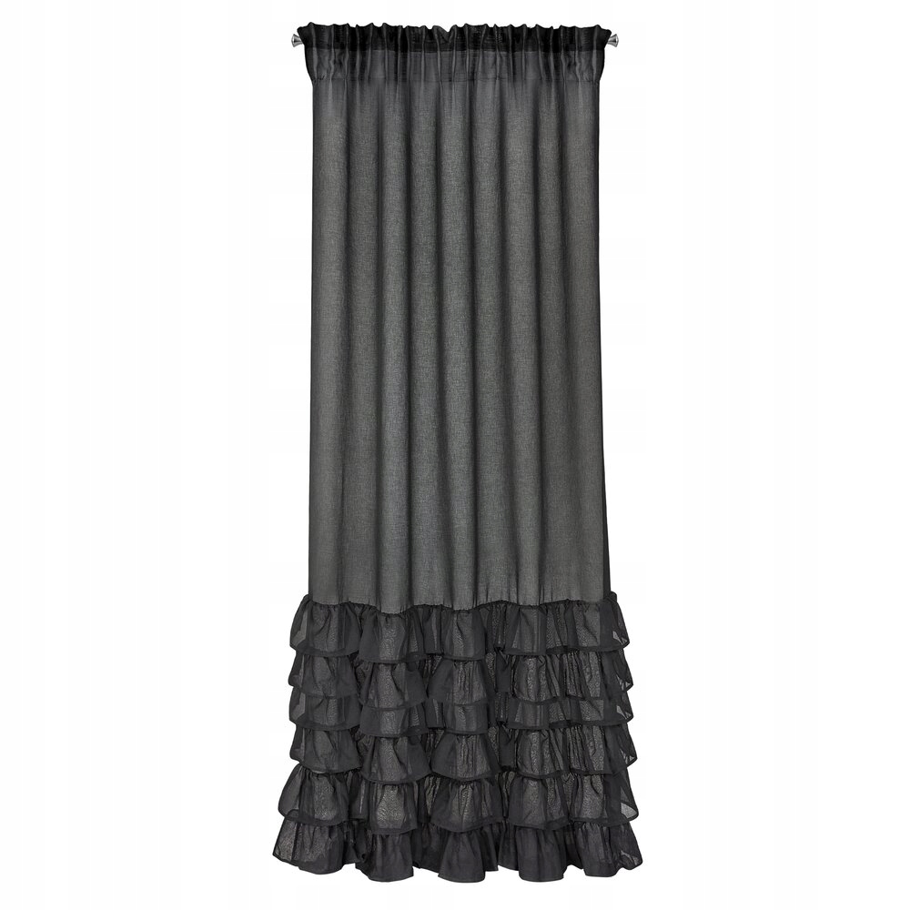 Hotová záclona na pásku Dolly 140x250 Eurofirany, černé volánky ve spodní části