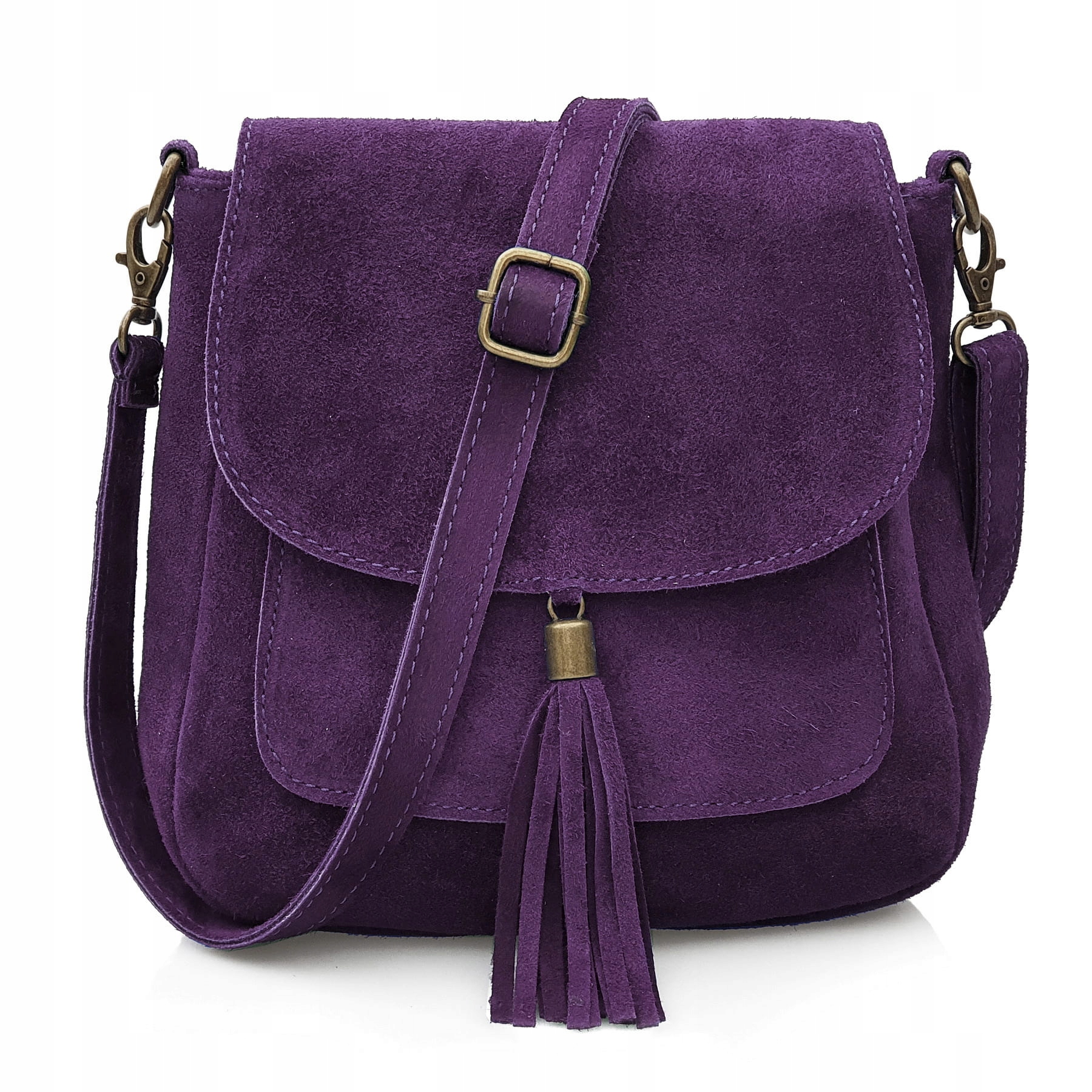 Vera Pelle torebka damska zamszowa listonoszka z klapą na ramię C.fioletowa