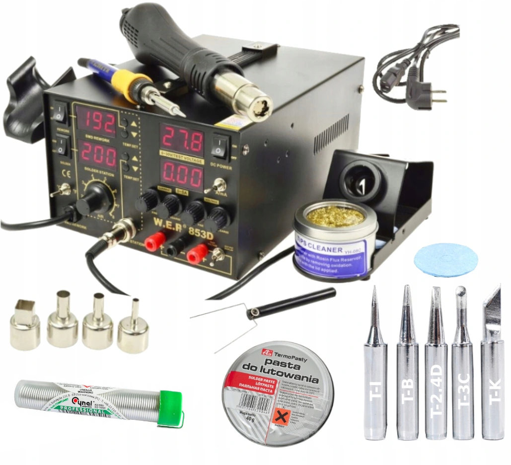 

Stacja lutownicza 853D 5A +groty Pasta Cyna