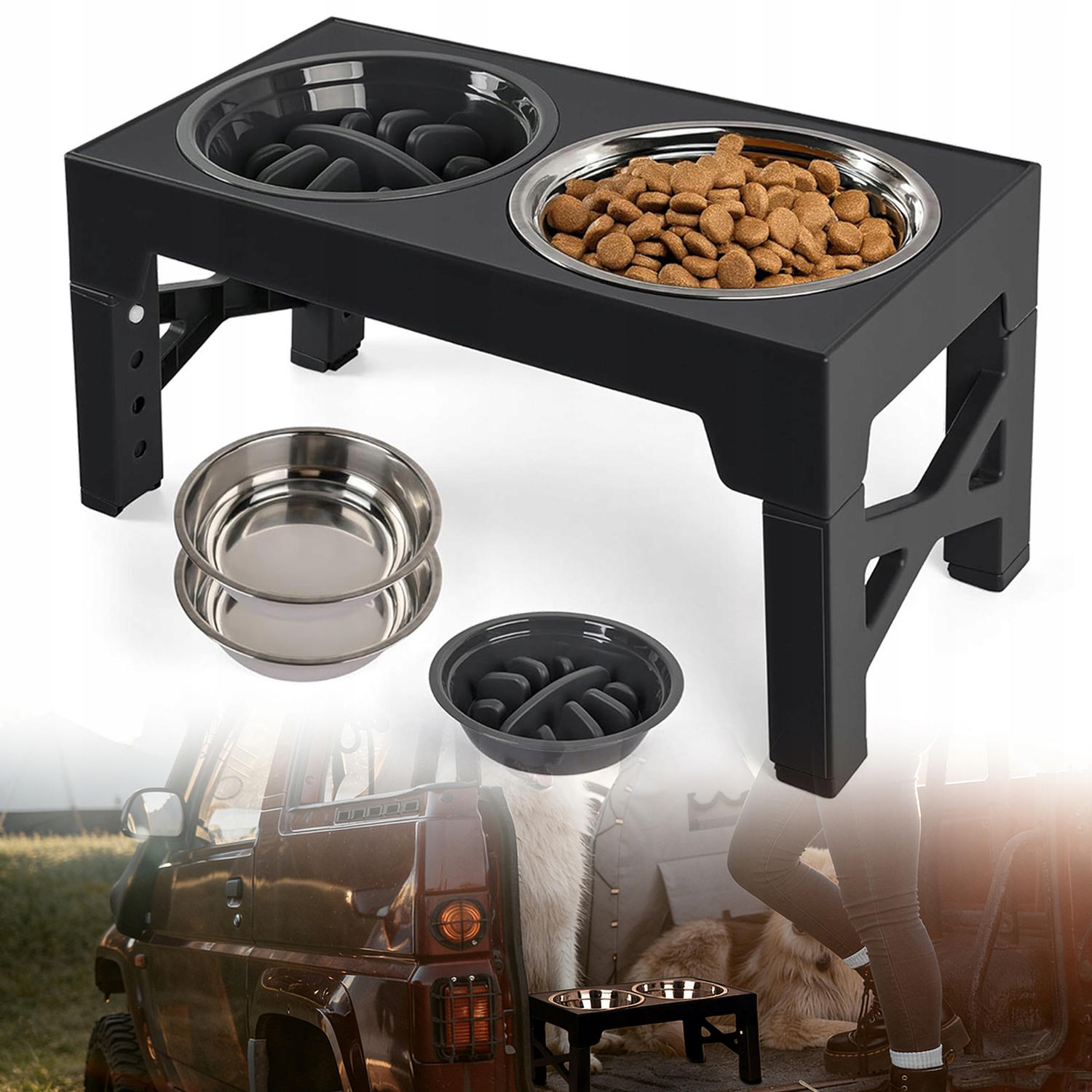 Regulovatelný Stojan Na Misky, Zlepšení Trávení, 2 Misky Anti-polyková Miska