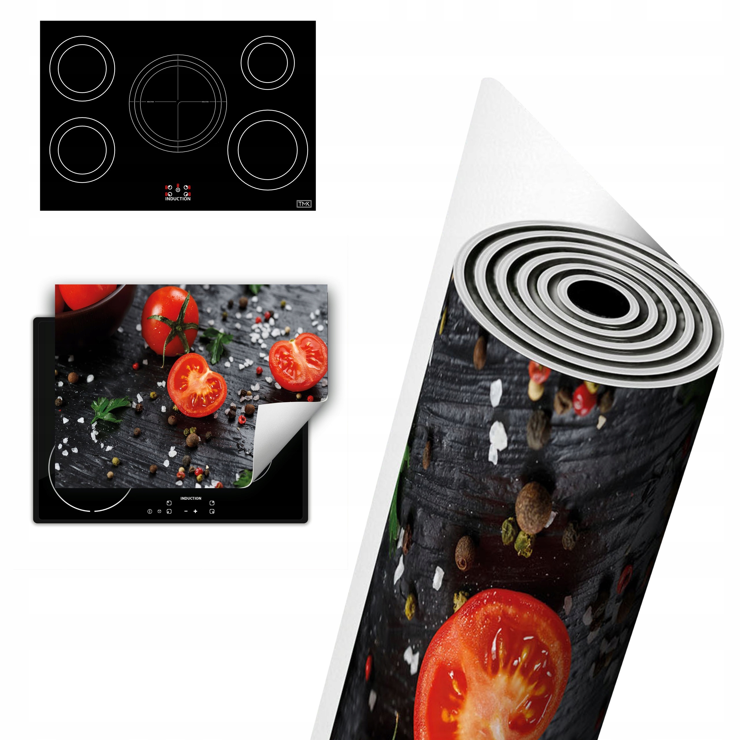 Vinylová Ochrana Na Indukci Deska 80x52 dřevo rajčata