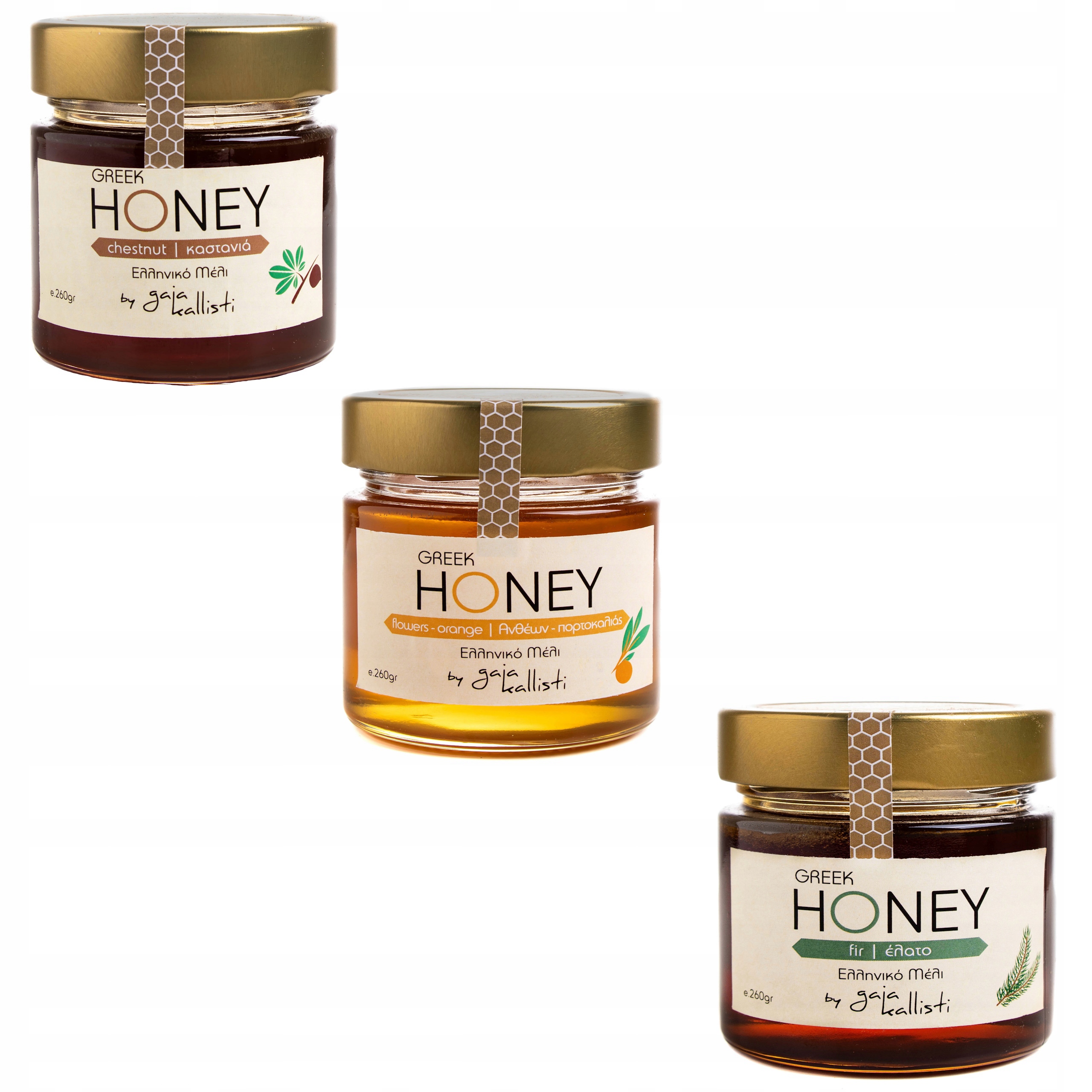 Levně Med 3x260 g příchuť pomeranč, kaštan, jedle Greek Honey med z Řecka