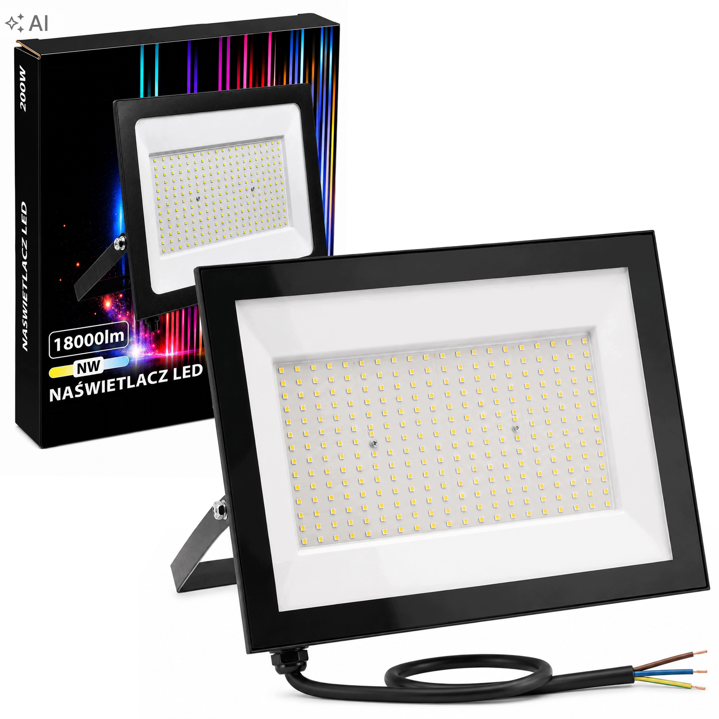Halogen Reflektor 200W 18000lm Pracovní lampa Osvětlovač Vodotěsný 4000k