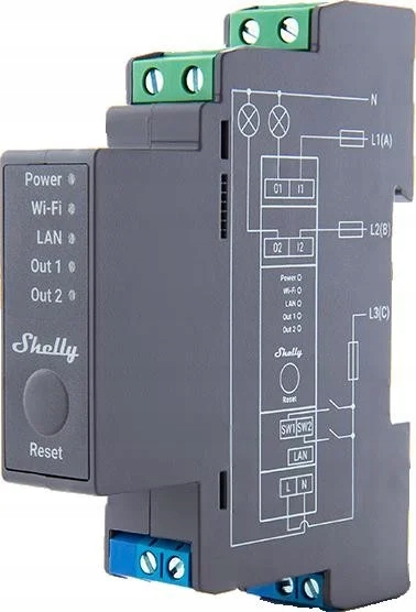 Shelly Pro 2 Wifi Dwukanałowy Inteligentny Przekaźnik Na Szynę Din 16A