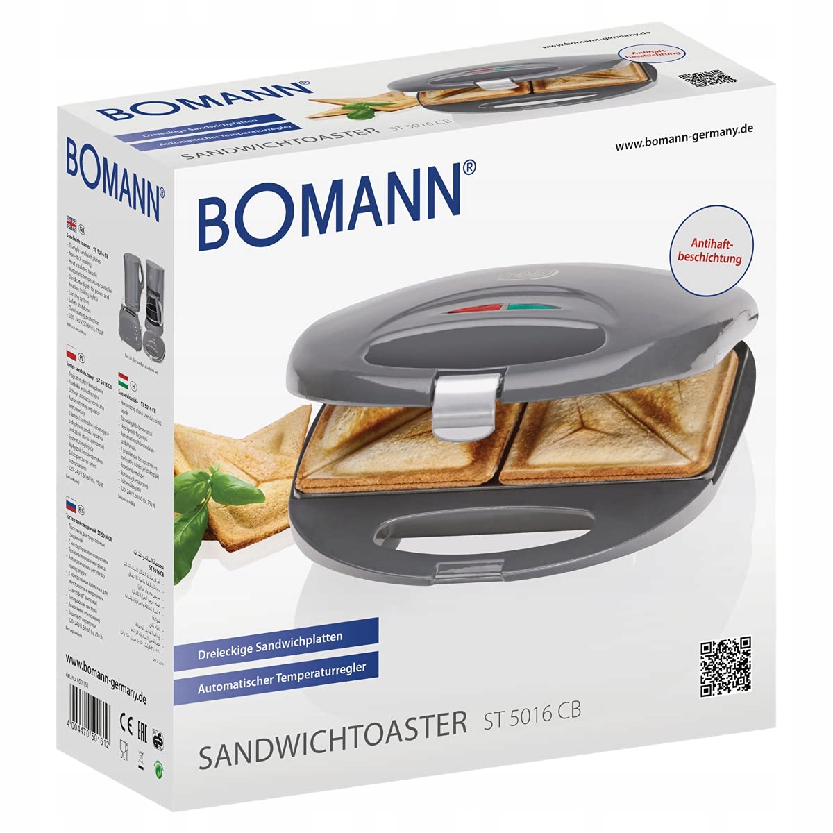 BOMANN ST 5016 CB Opiekacz Do Kanapek 750W Antyprzywierający Szary — miniatura 7