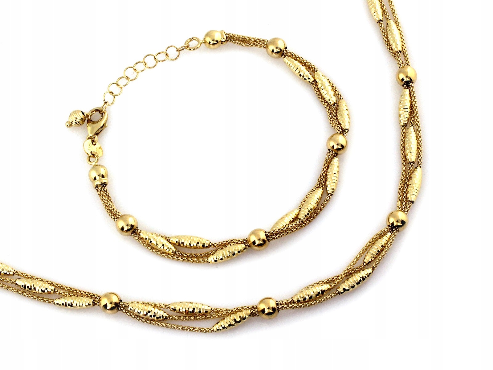 Zlatý 585 14kt set náhrdelník a náramek 14.38g dvojitý řetízek