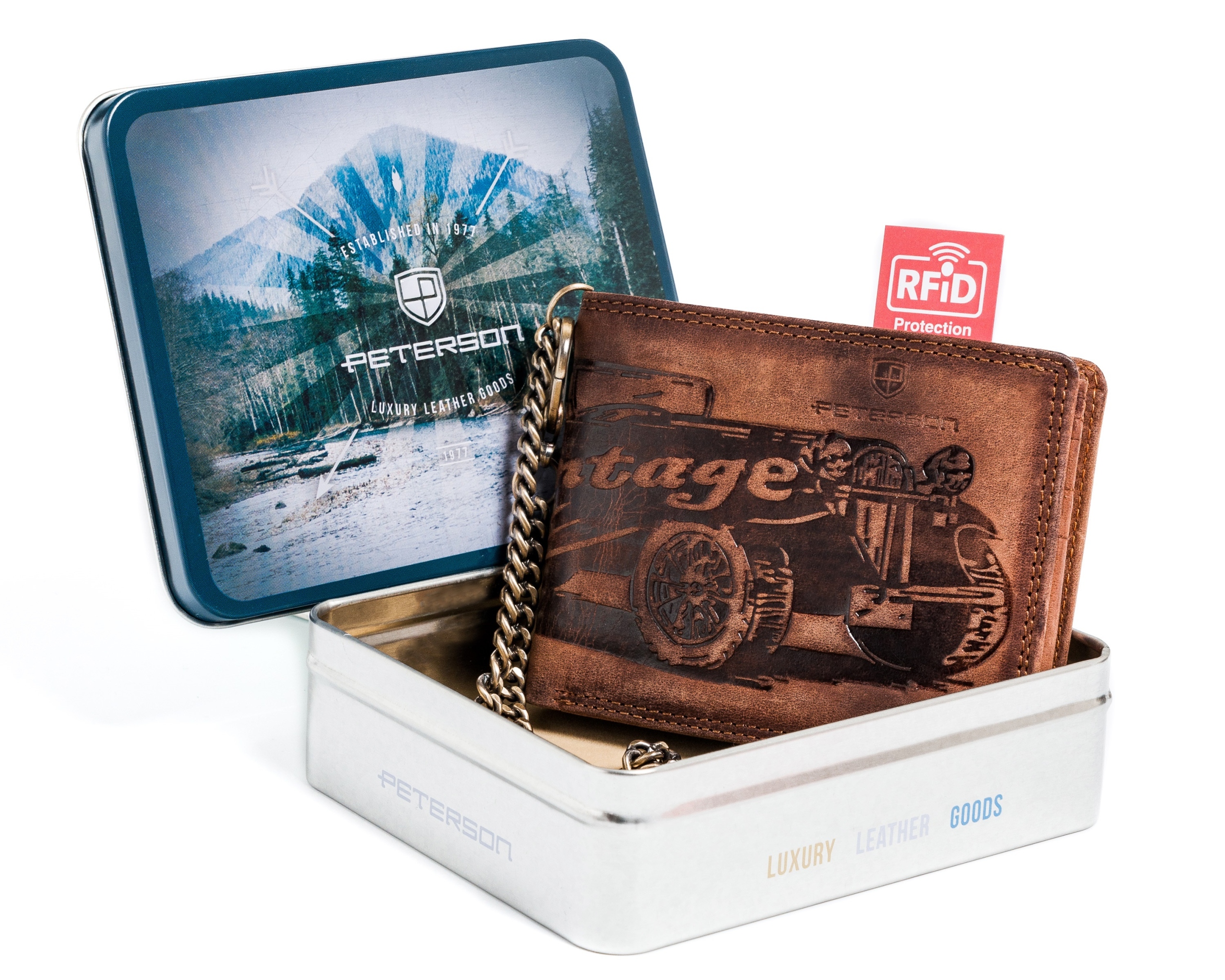 

Peterson męski portfel skórzany łańcuch na prezent