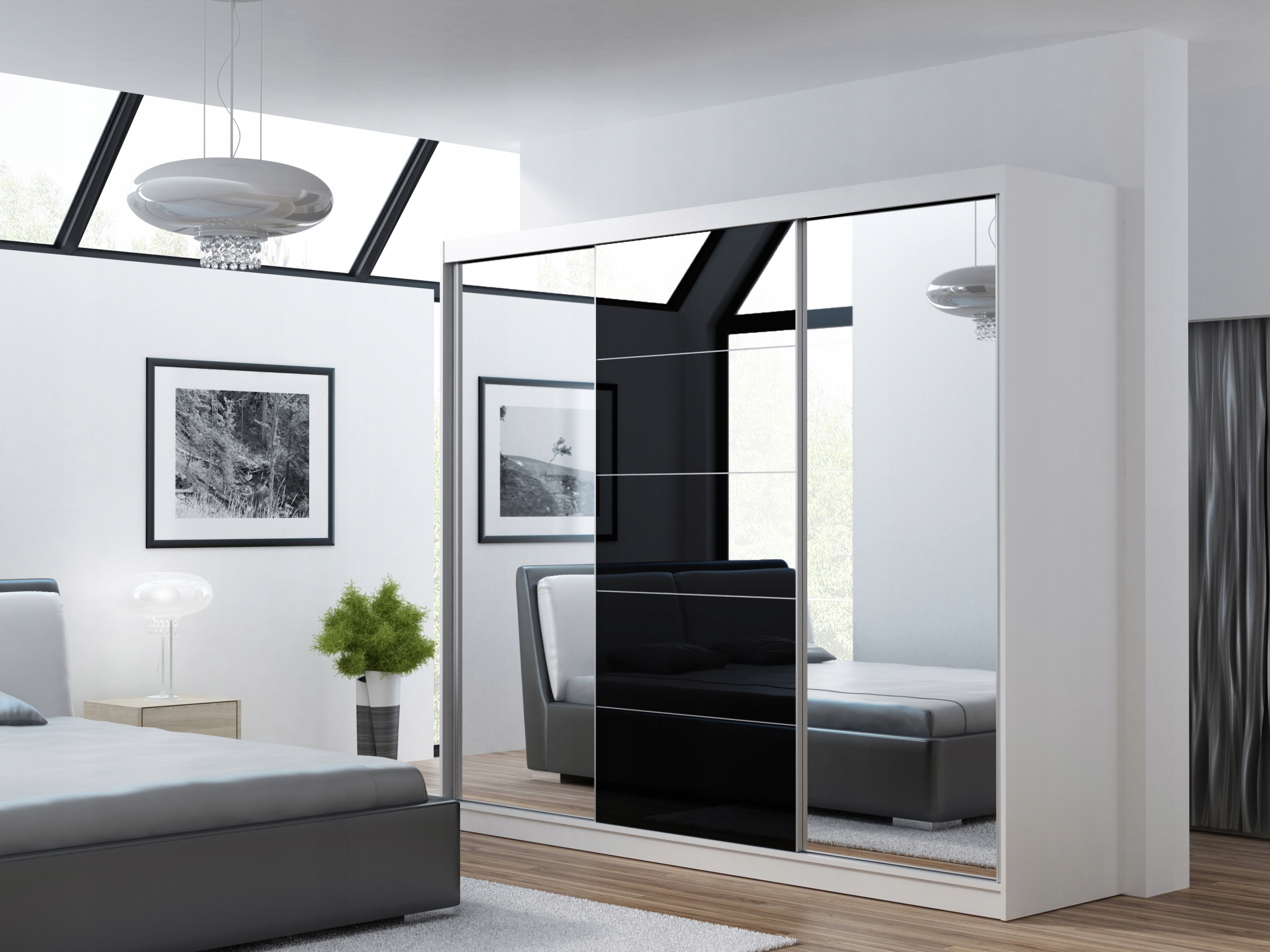 SZAFA PRZESUWNA GARDEROBA ARA 180 CM 3D1L BIAŁA - LACOBEL BIAŁY - LUSTRO Głębokość mebla 60 cm