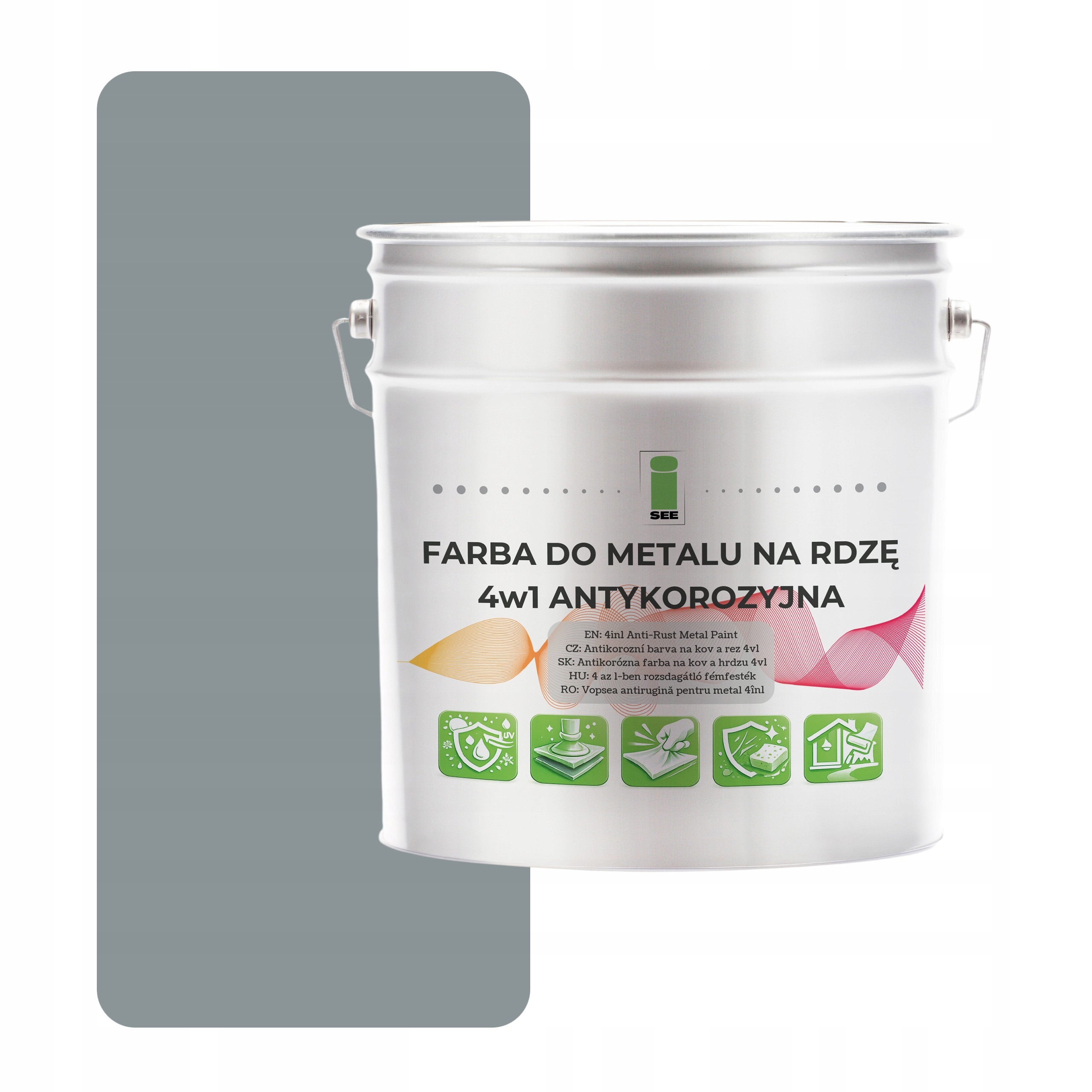 Barva na kov proti korozi 4v1 šedá RAL7004 I See pozink ocel 5L matná