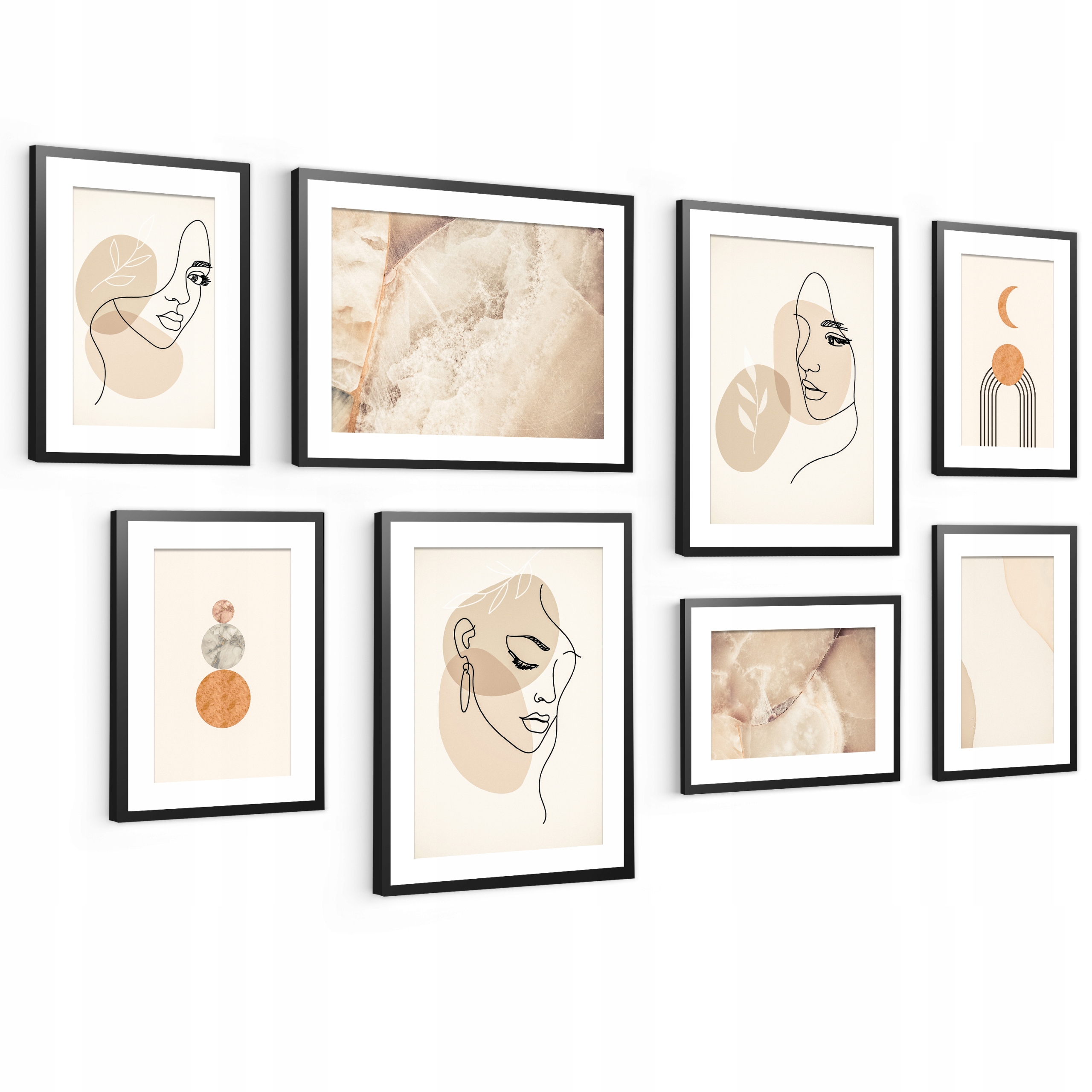 Komplet Tvárové plagáty v ráme obrazy 8ks pláž linky do obývacej izby spálne