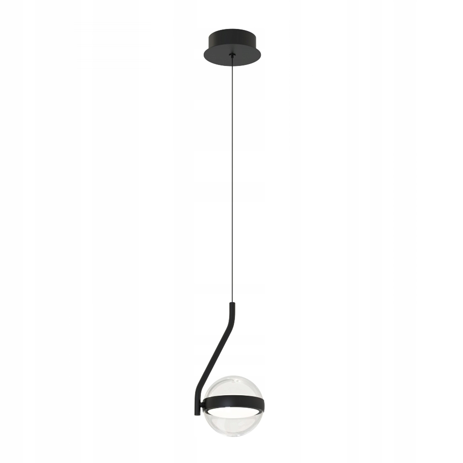 Závěsná lampa s jemnou, bezbarvou kuličkou a ohnutým ramenem Astrid Led